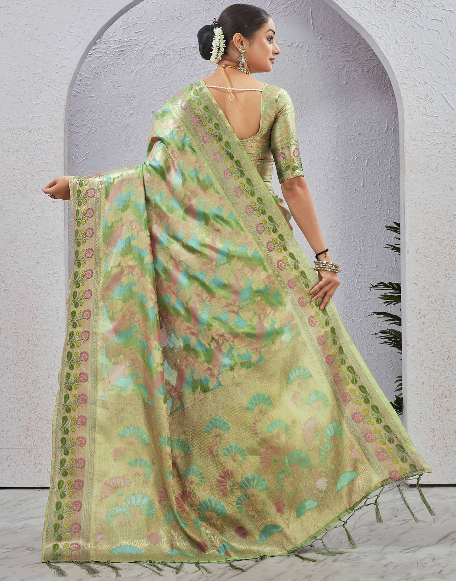 Pista Green Silk Woven Banarasi Saree