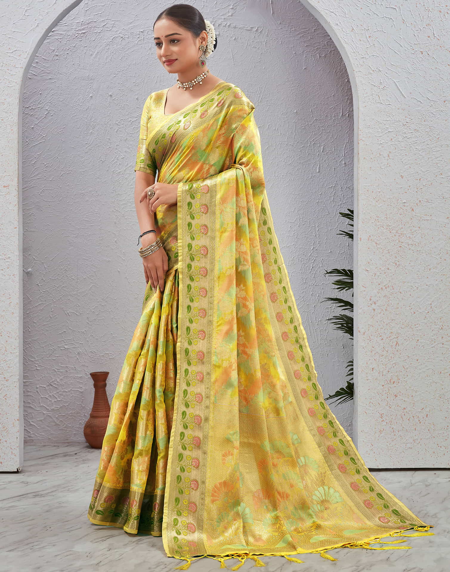 Yellow Silk Woven Banarasi Saree