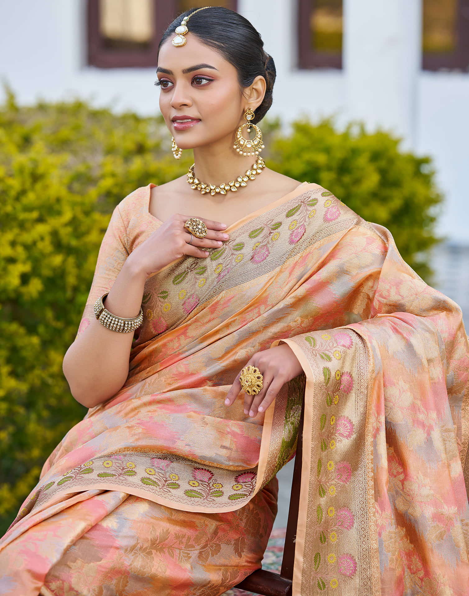 Peach Silk Woven Banarasi Saree
