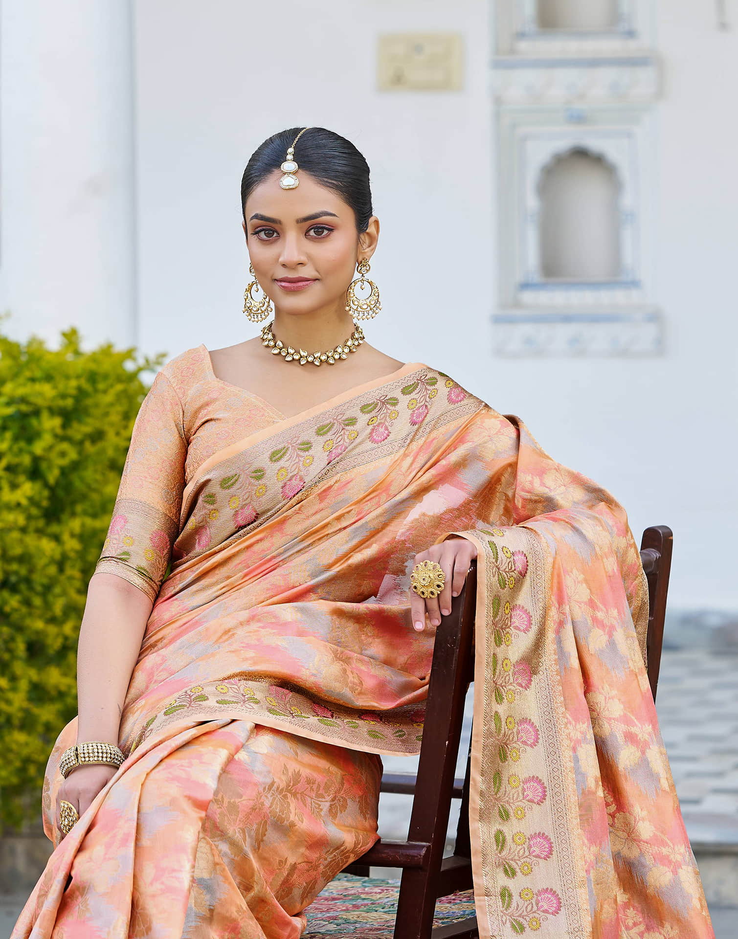Peach Silk Woven Banarasi Saree