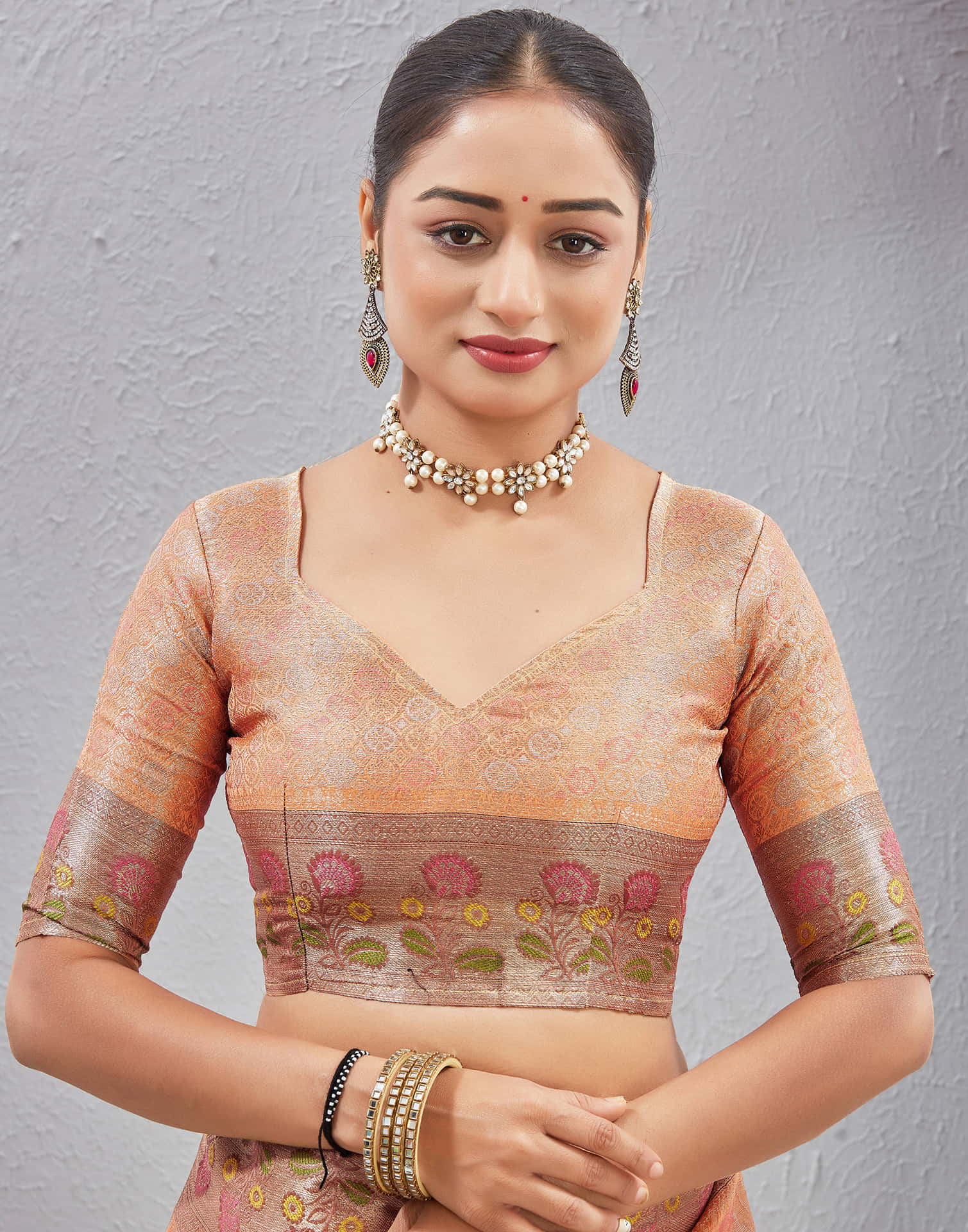 Peach Silk Woven Banarasi Saree