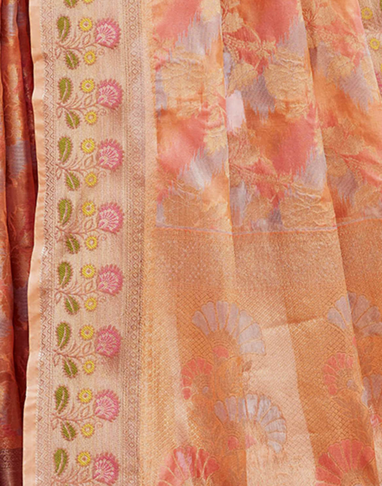 Peach Silk Woven Banarasi Saree