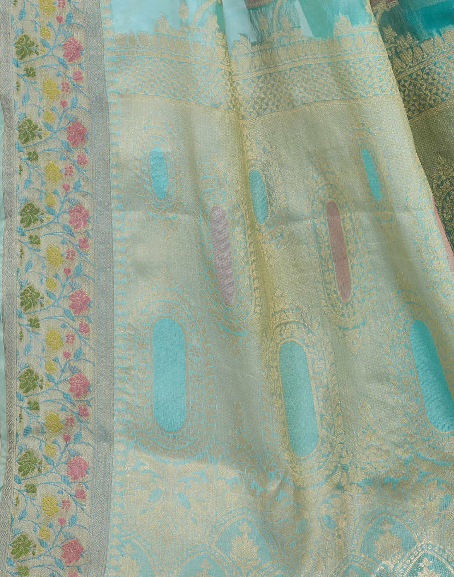 Turquoise Silk Woven Banarasi Saree
