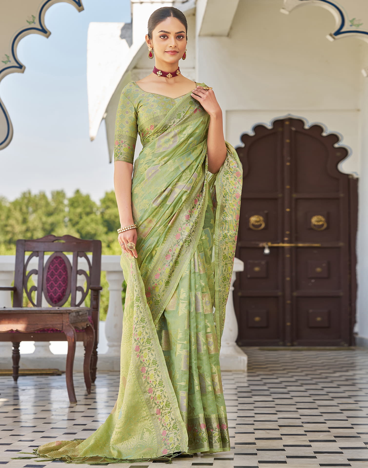 Pista Green Silk Woven Banarasi Saree