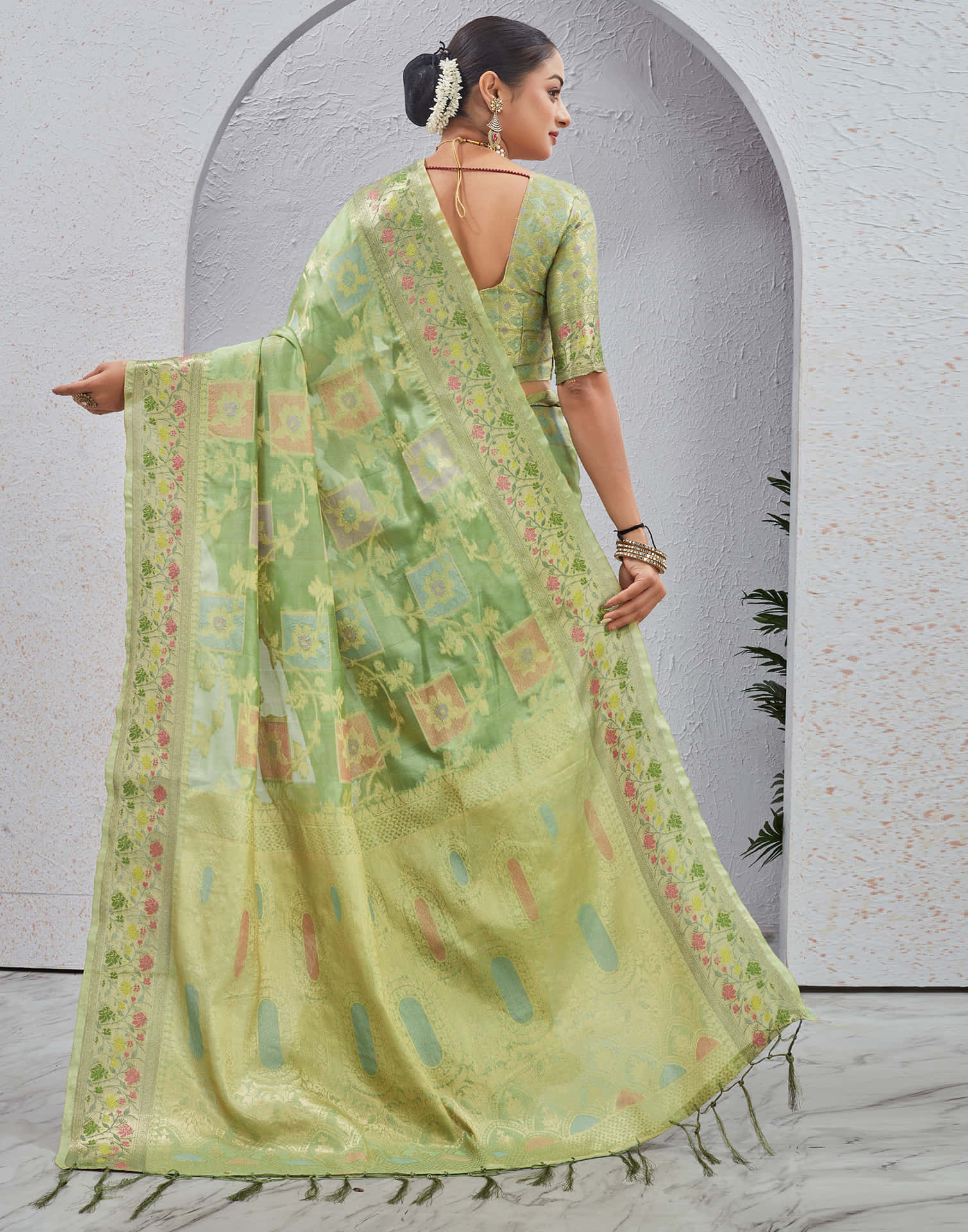 Pista Green Silk Woven Banarasi Saree