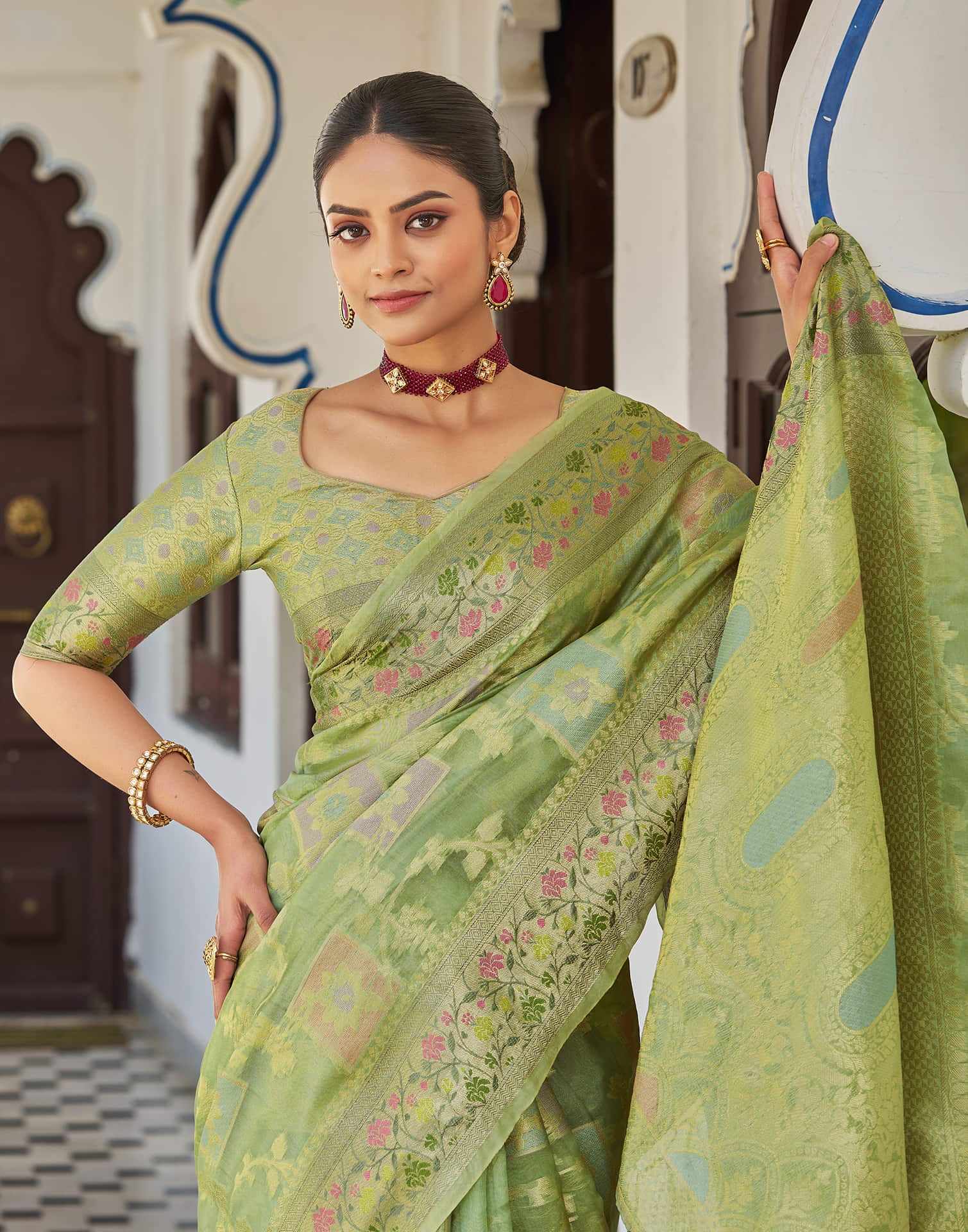 Pista Green Silk Woven Banarasi Saree