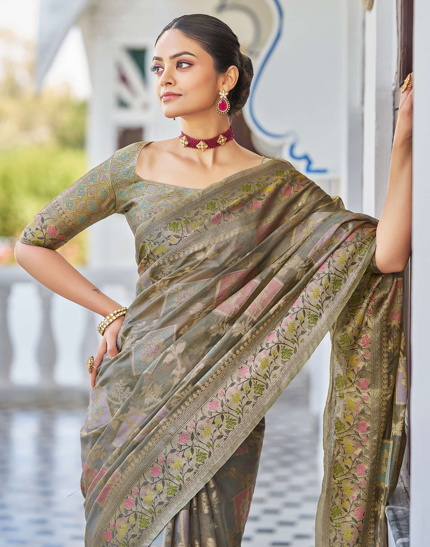 Grey Silk Woven Banarasi Saree