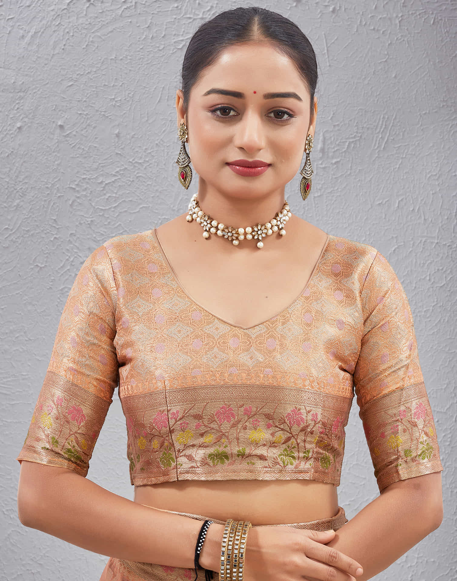 Peach Silk Woven Banarasi Saree