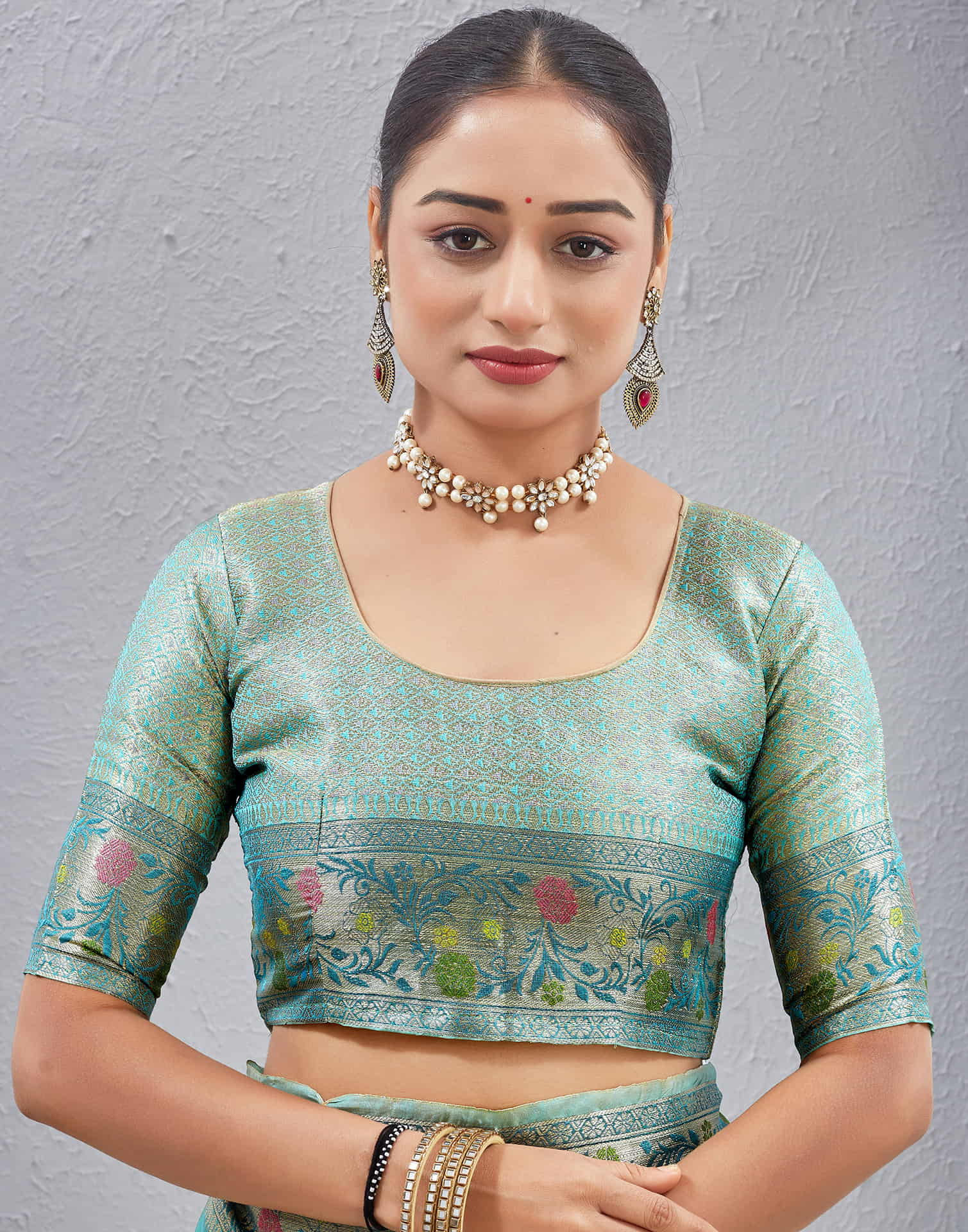 Turquoise Silk Woven Banarasi Saree