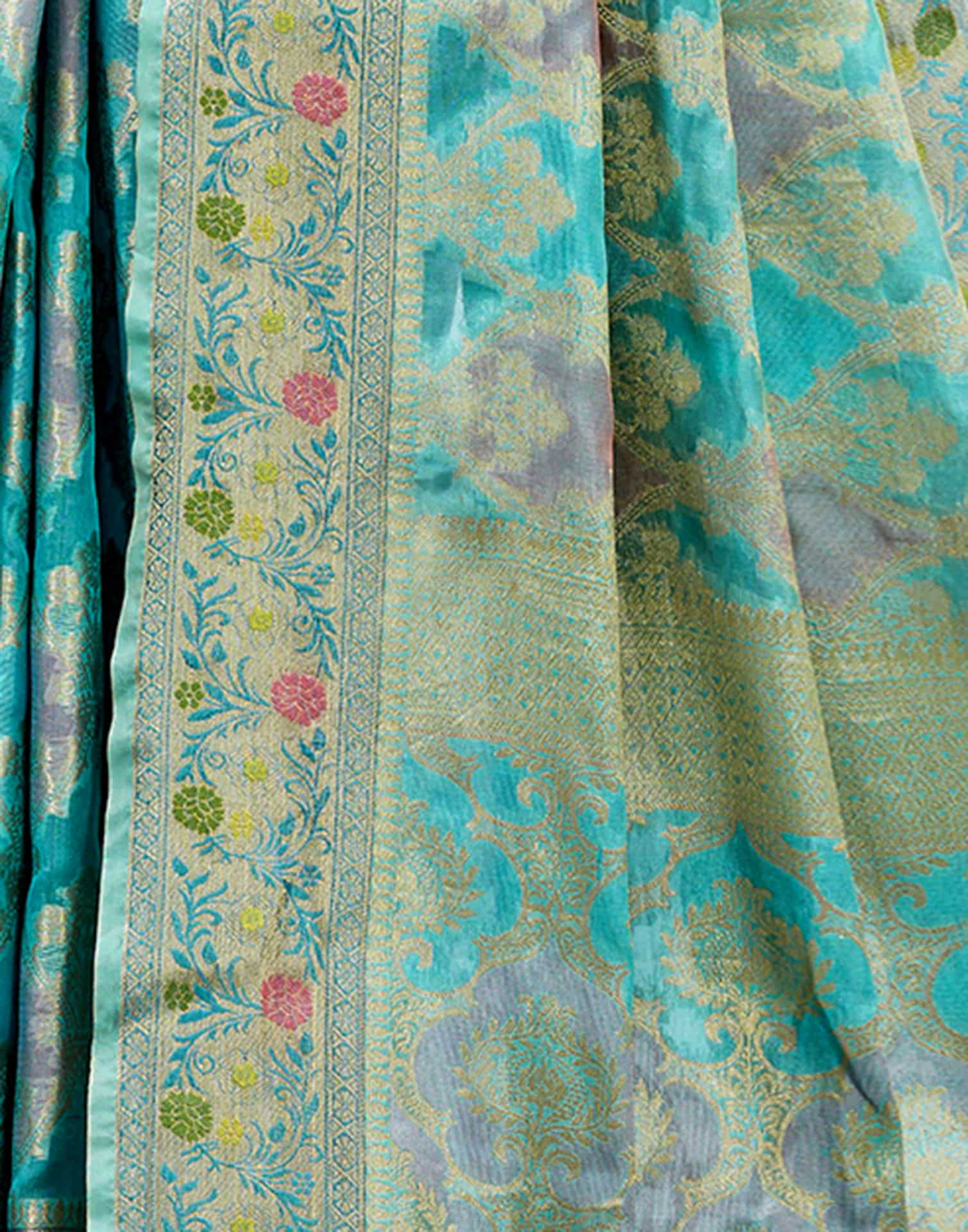 Turquoise Silk Woven Banarasi Saree