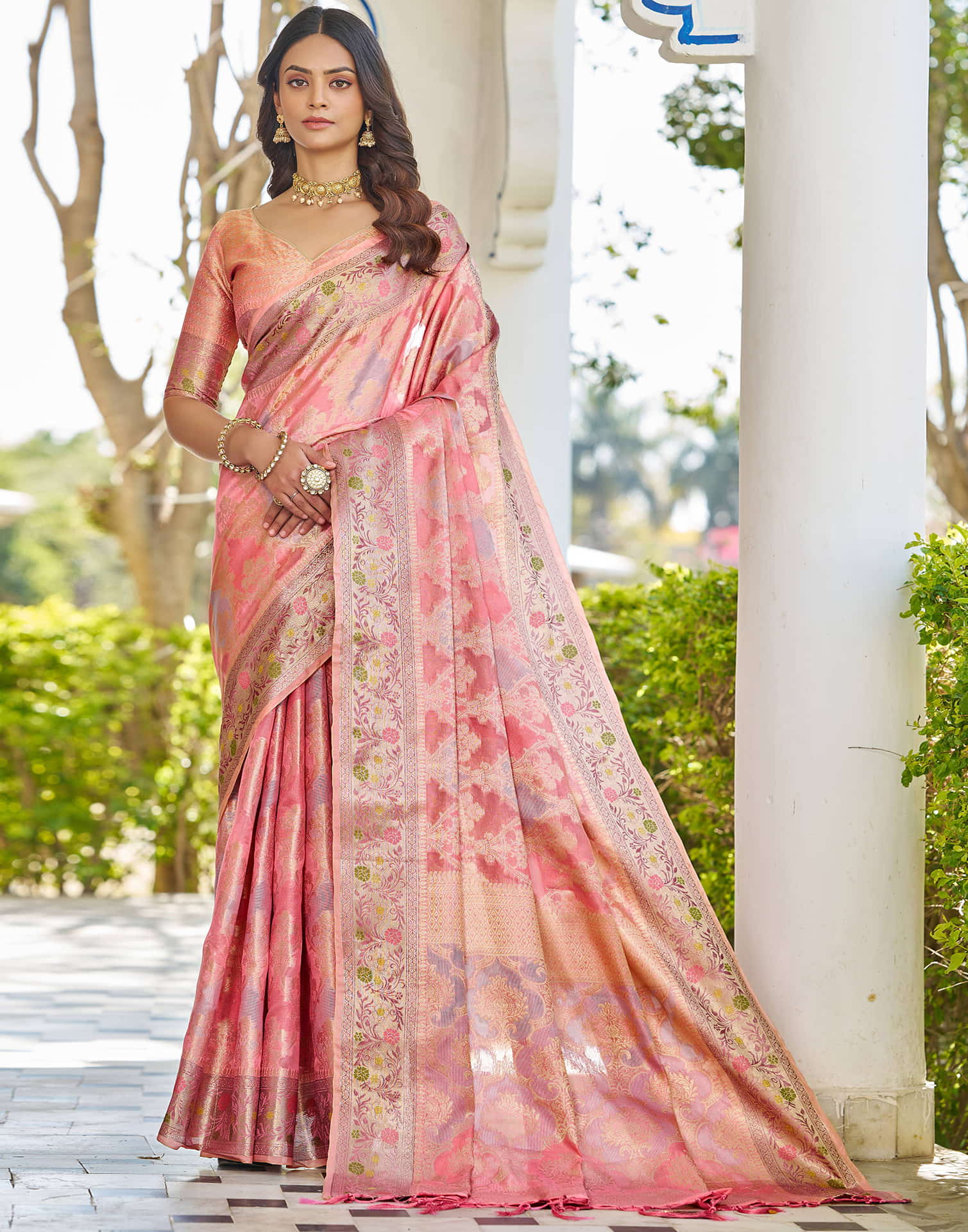 Pink Silk Woven Banarasi Saree