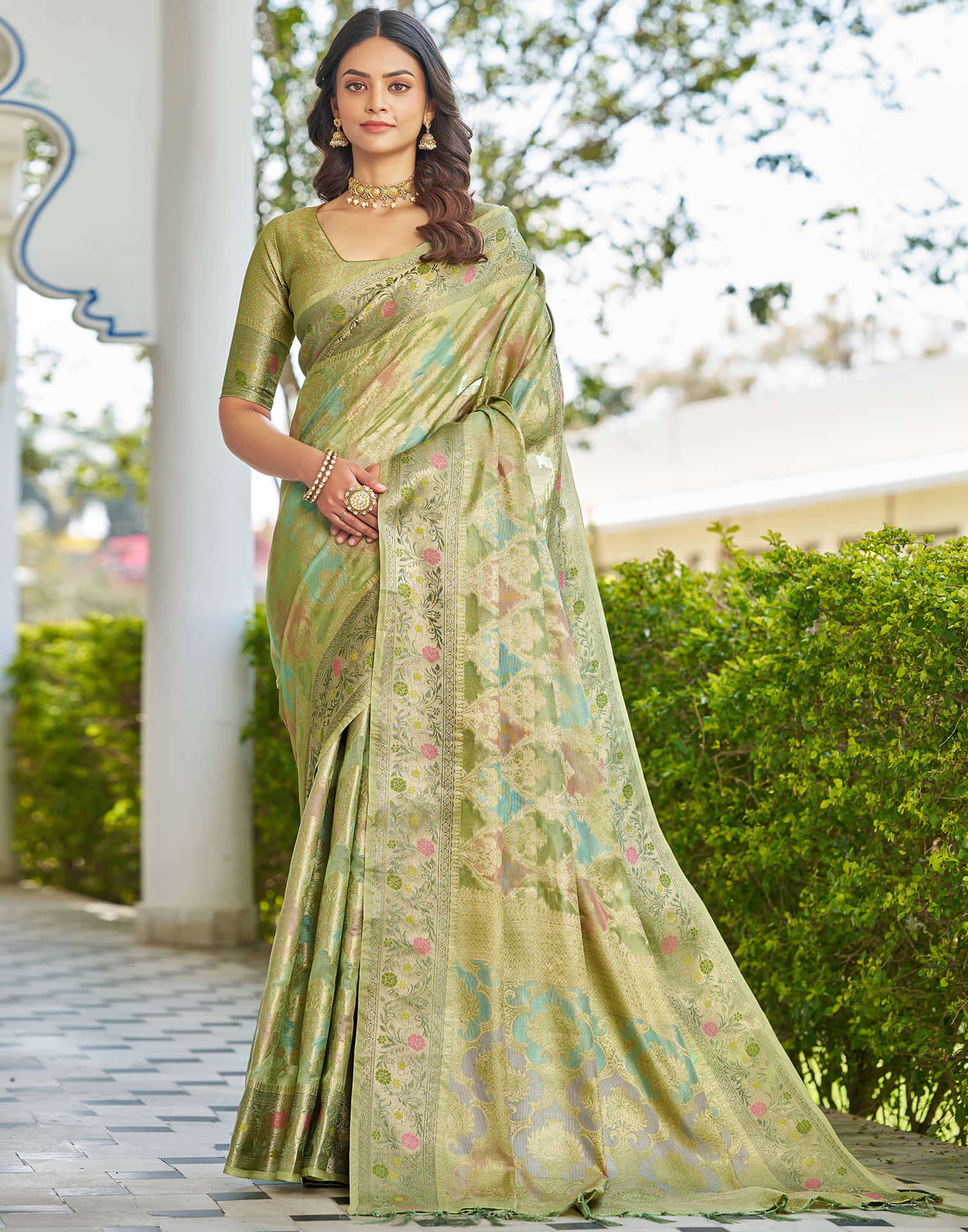 Pista Green Silk Woven Banarasi Saree