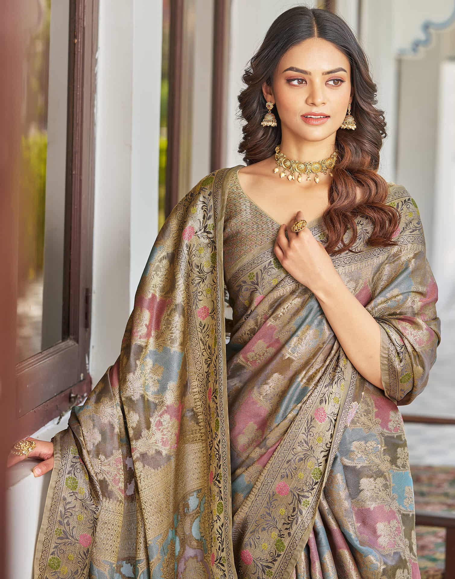 Grey Silk Woven Banarasi Saree
