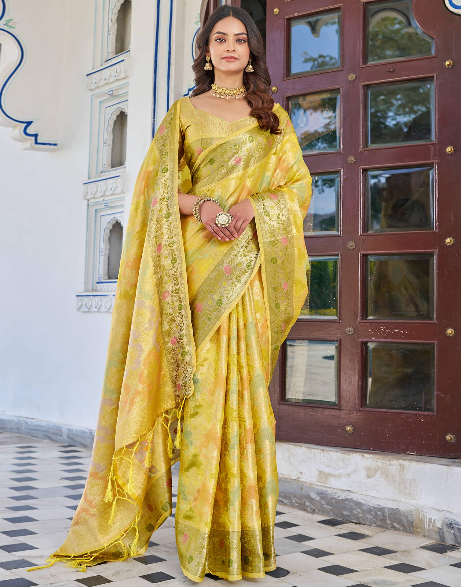 Yellow Silk Woven Banarasi Saree