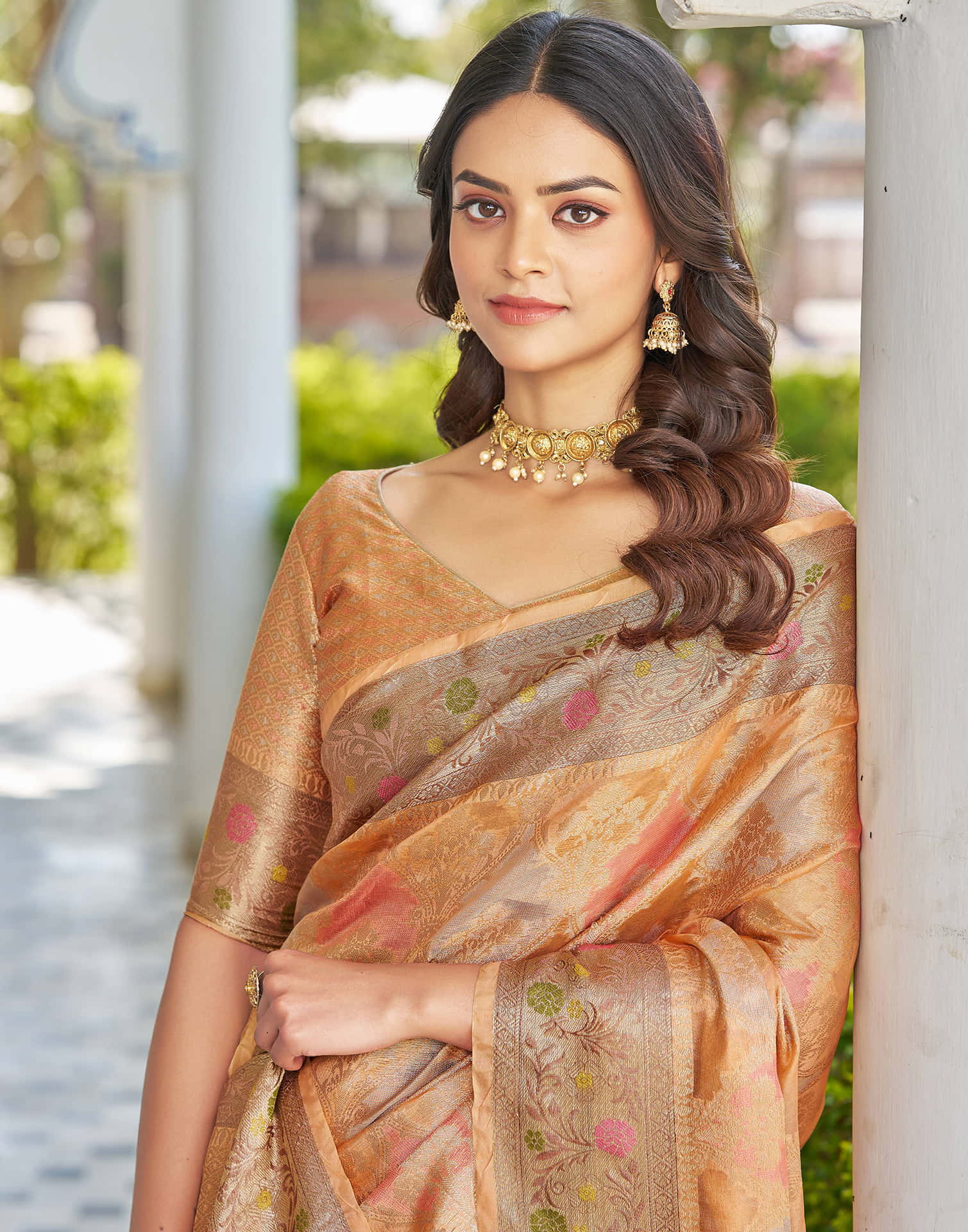Peach Silk Woven Banarasi Saree