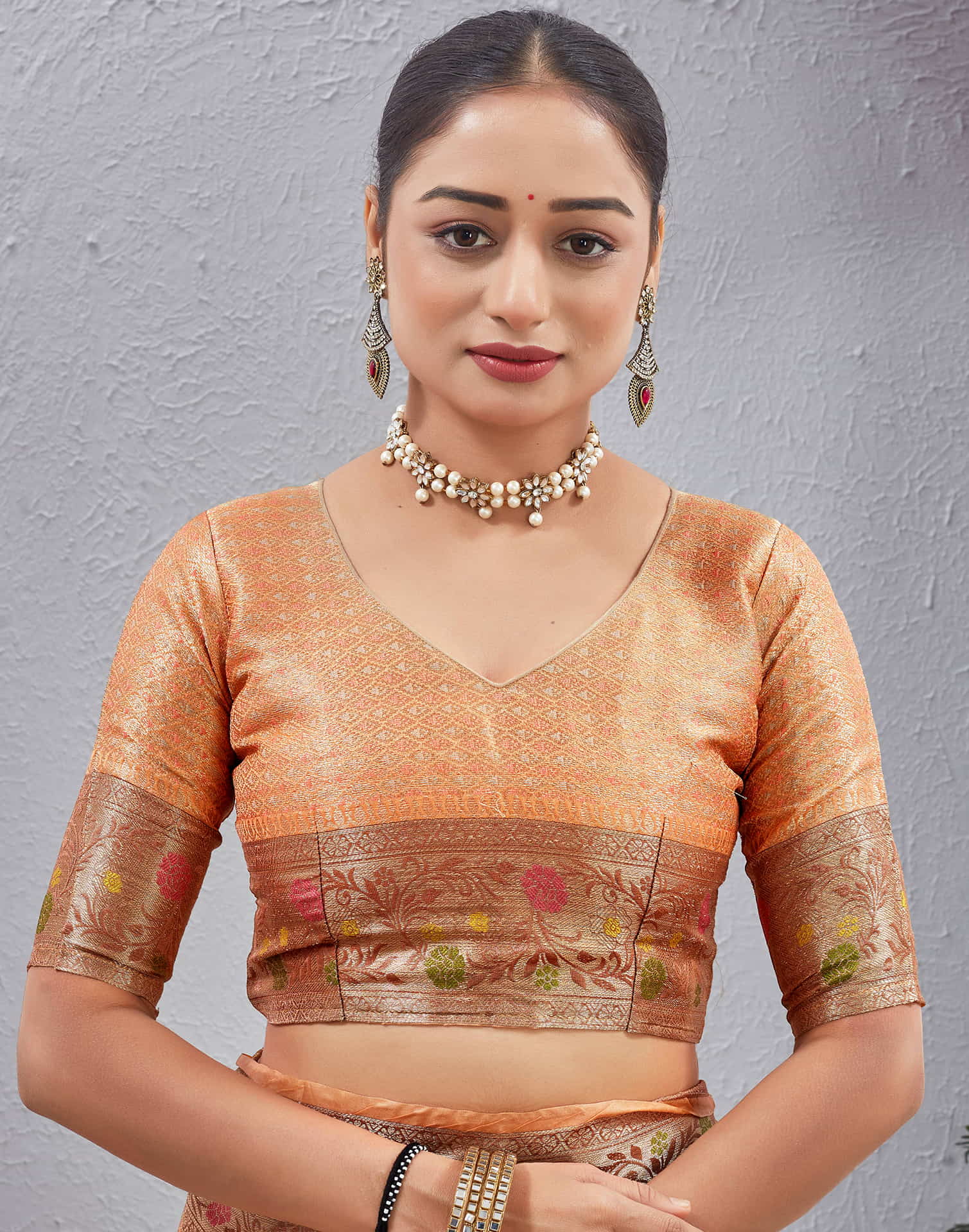 Peach Silk Woven Banarasi Saree