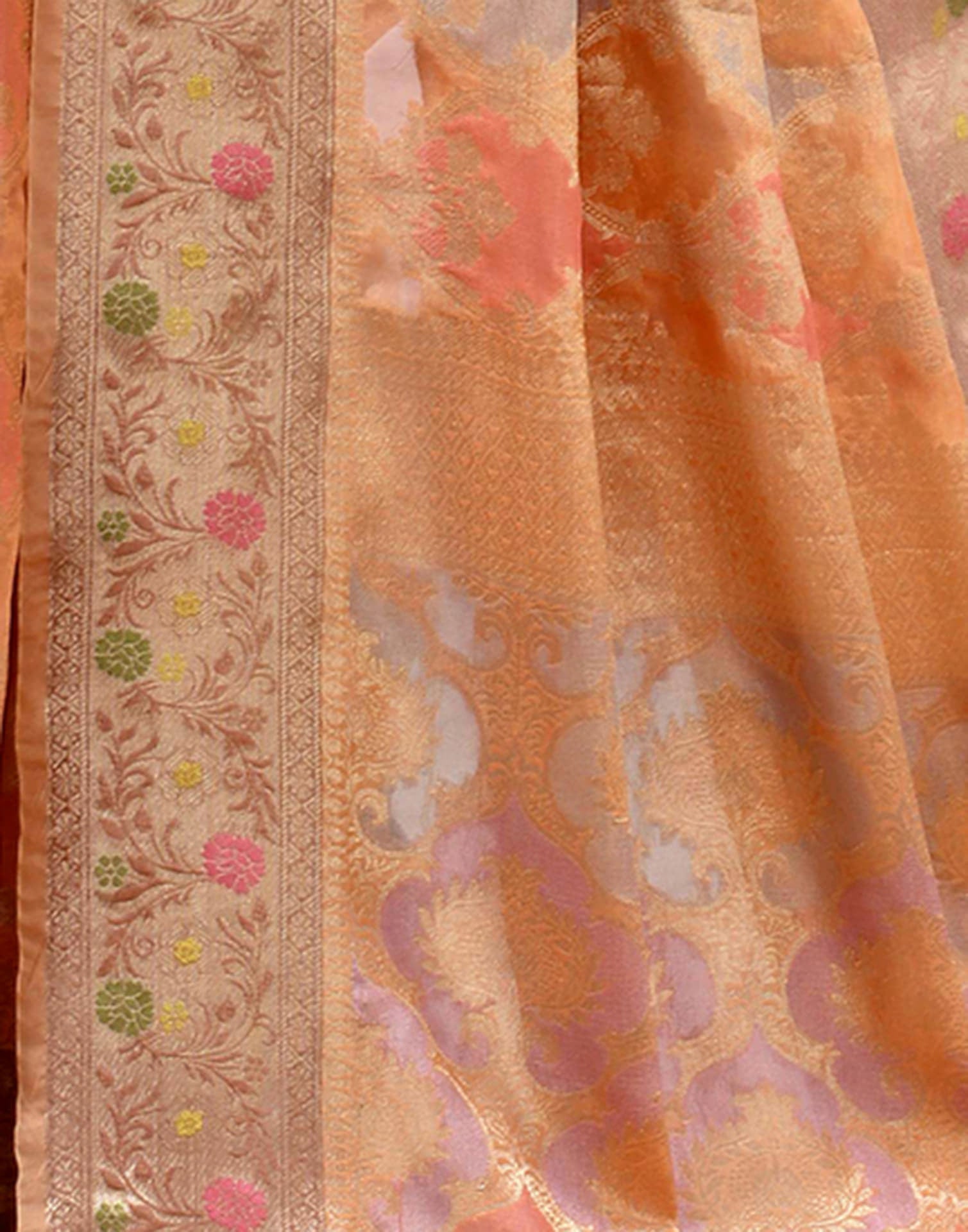 Peach Silk Woven Banarasi Saree