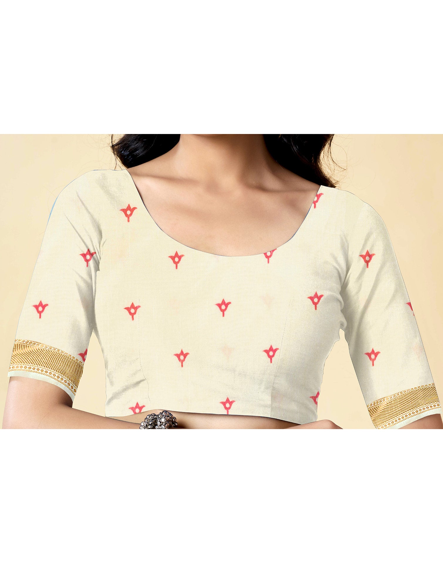 Off White Dola Silk Floral Printed Saree