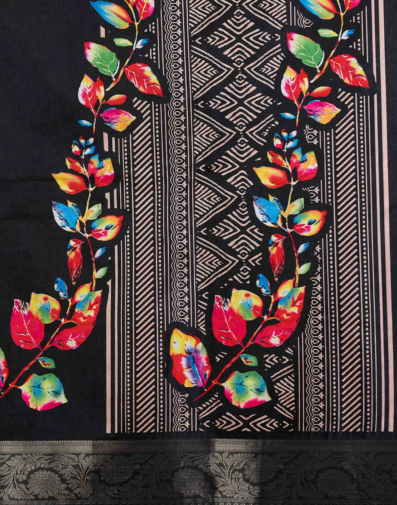 Black Dola Silk Floral Printed Saree