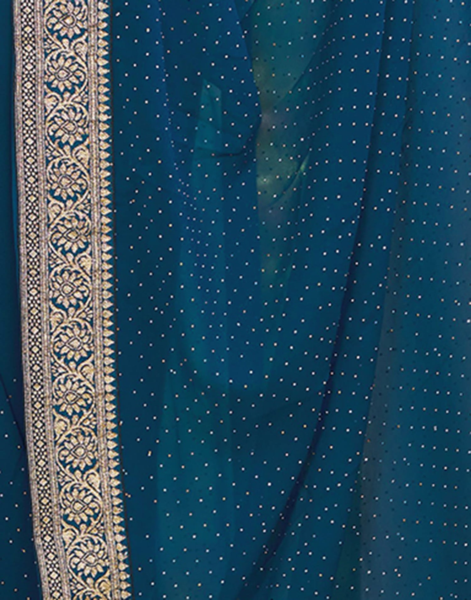 Teal Blue Georgette Stone Work Embellished Saree