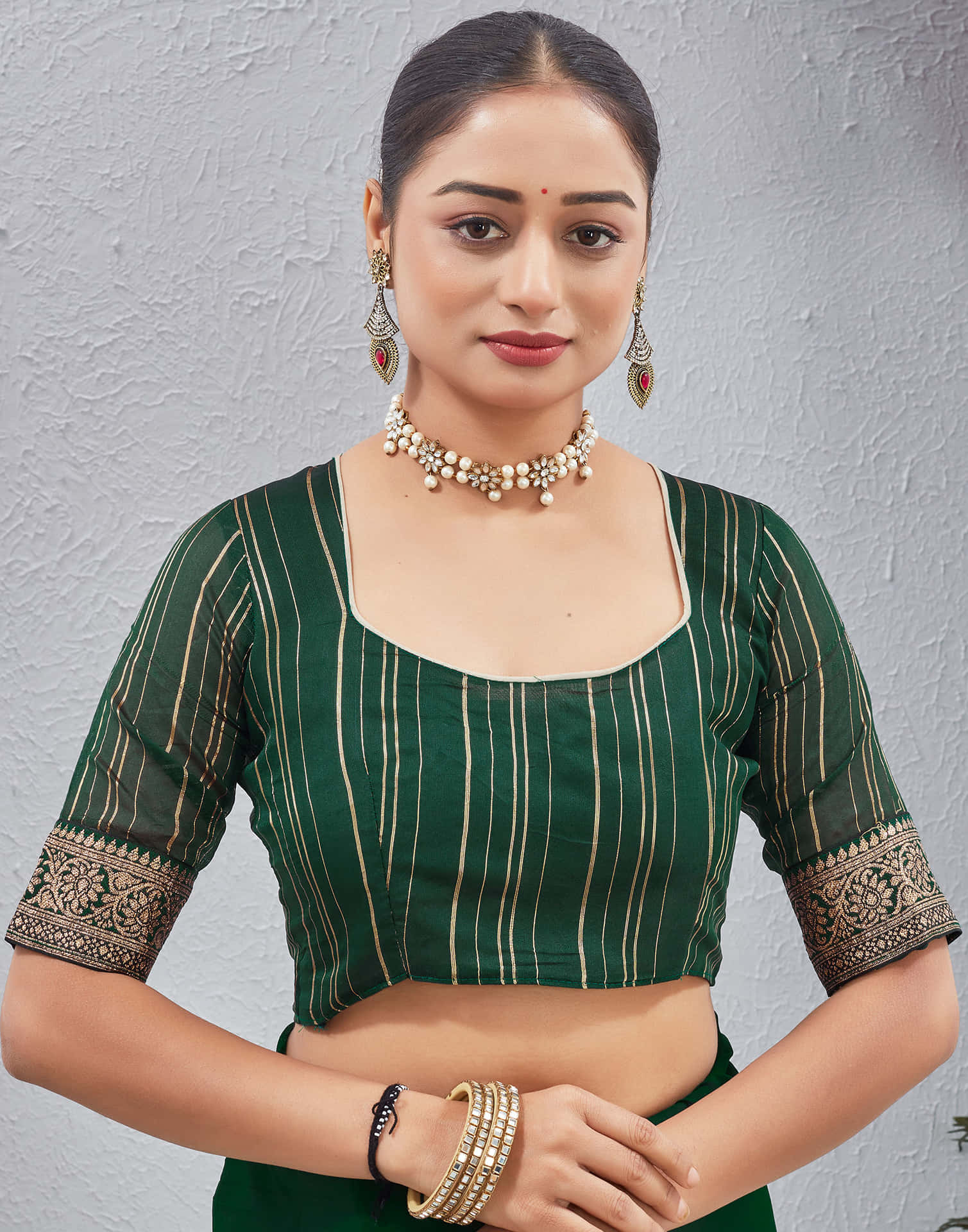 Dark Green Georgette Stone Work Embellished Saree