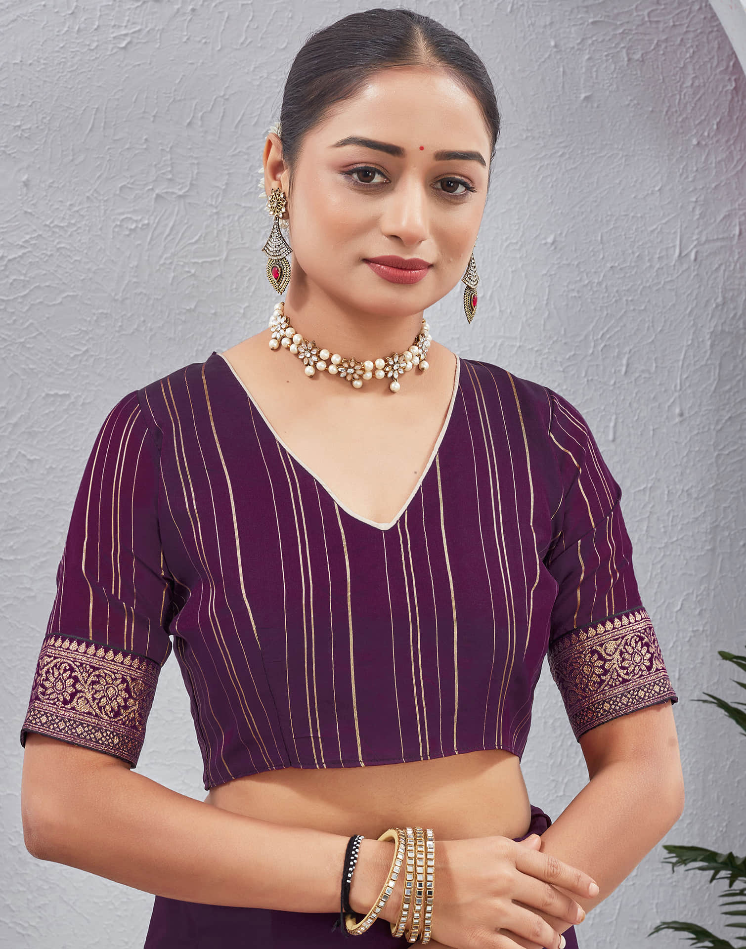 Dark Purple Georgette Stone Work Embellished Saree