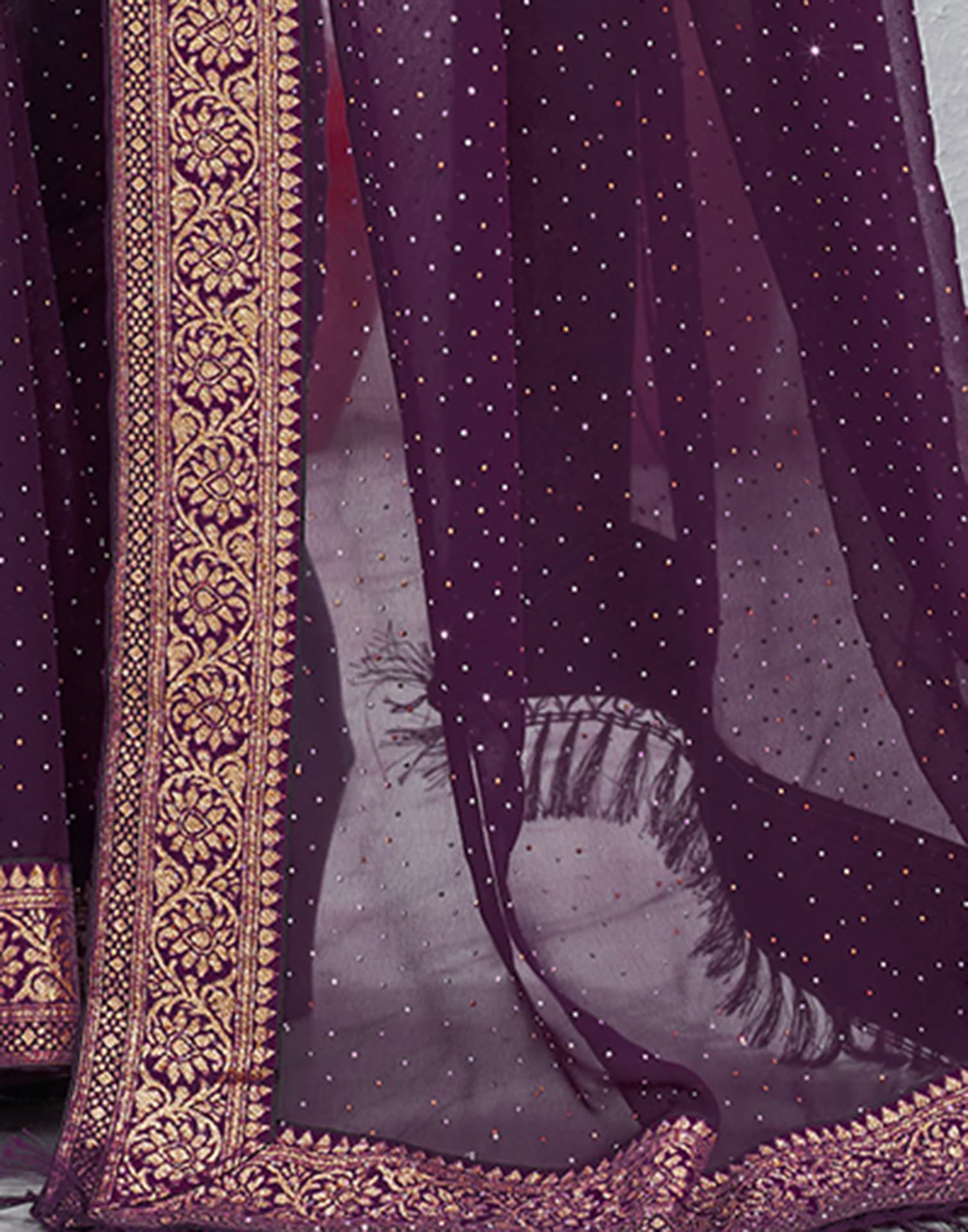 Dark Purple Georgette Stone Work Embellished Saree