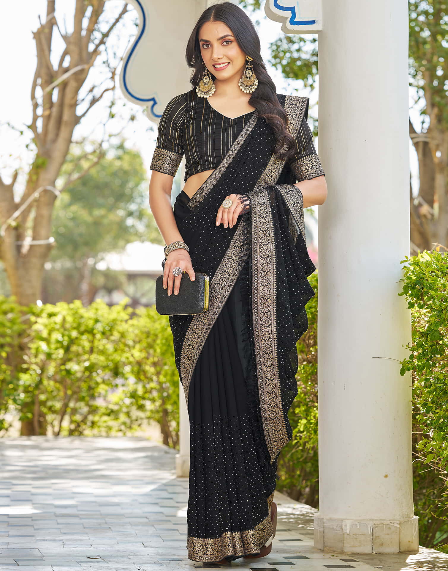 Black Georgette Stone Work Embellished Saree