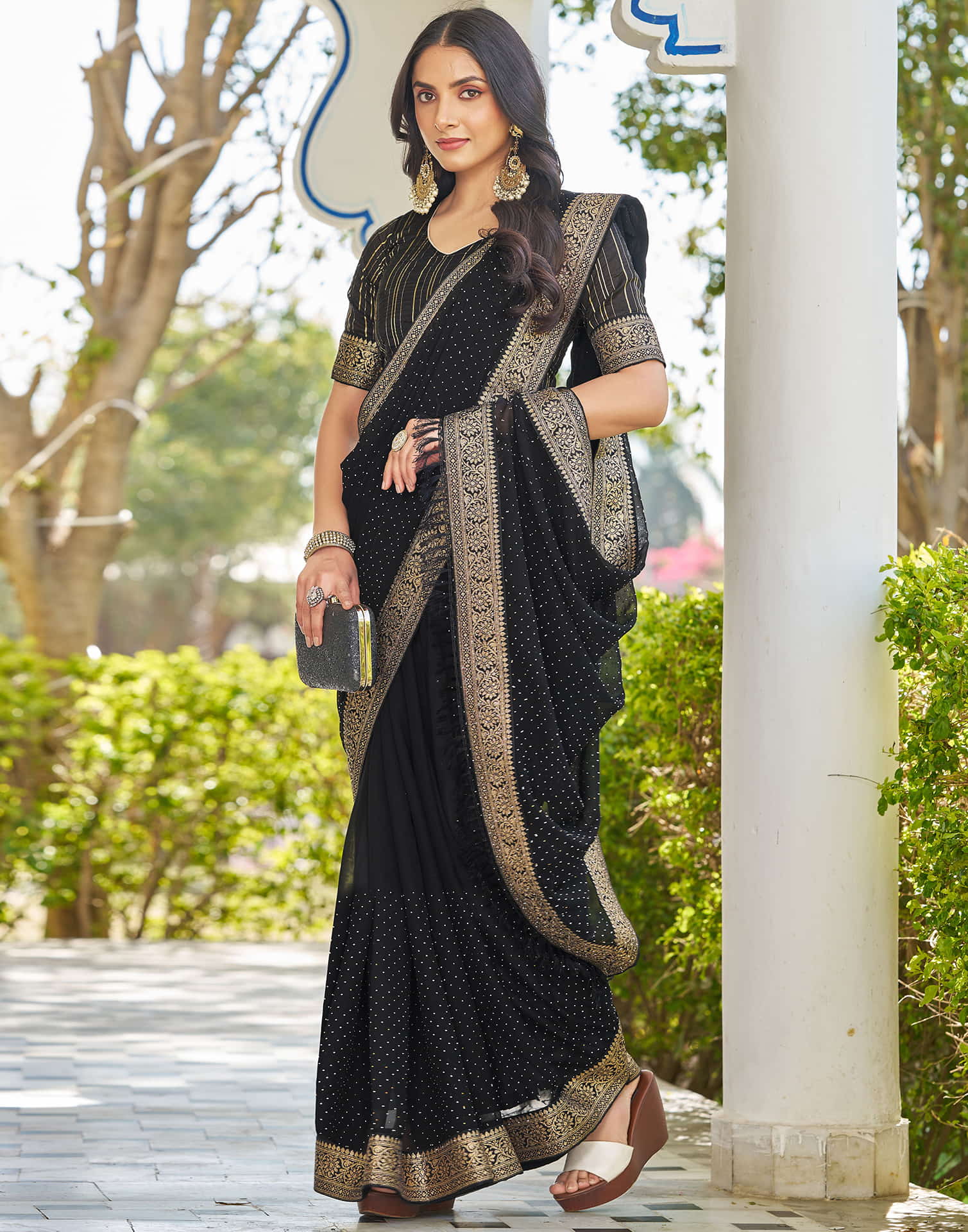 Black Georgette Stone Work Embellished Saree
