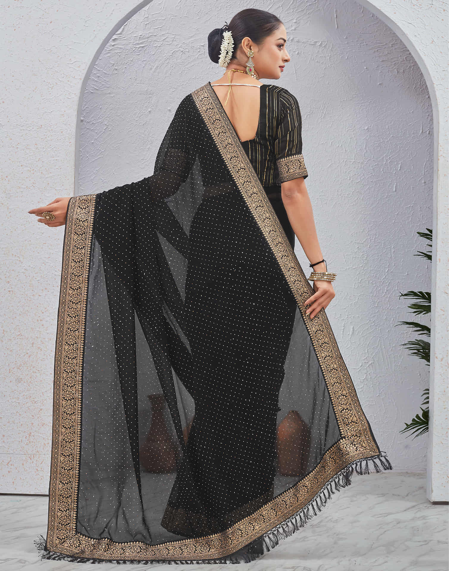 Black Georgette Stone Work Embellished Saree