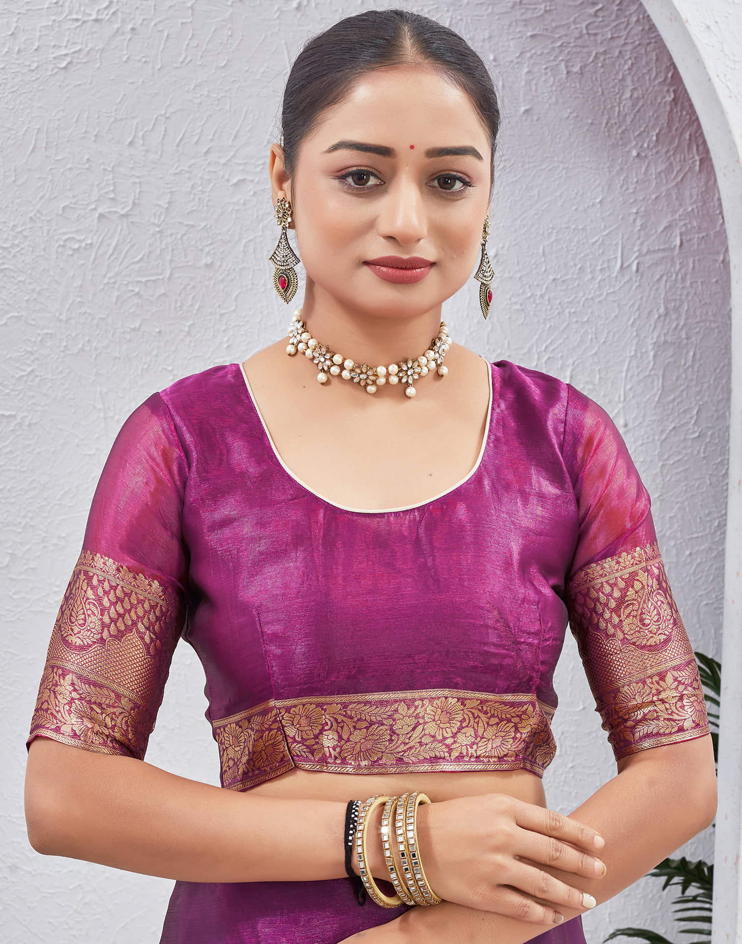 Dark Magenta Organza Woven Saree