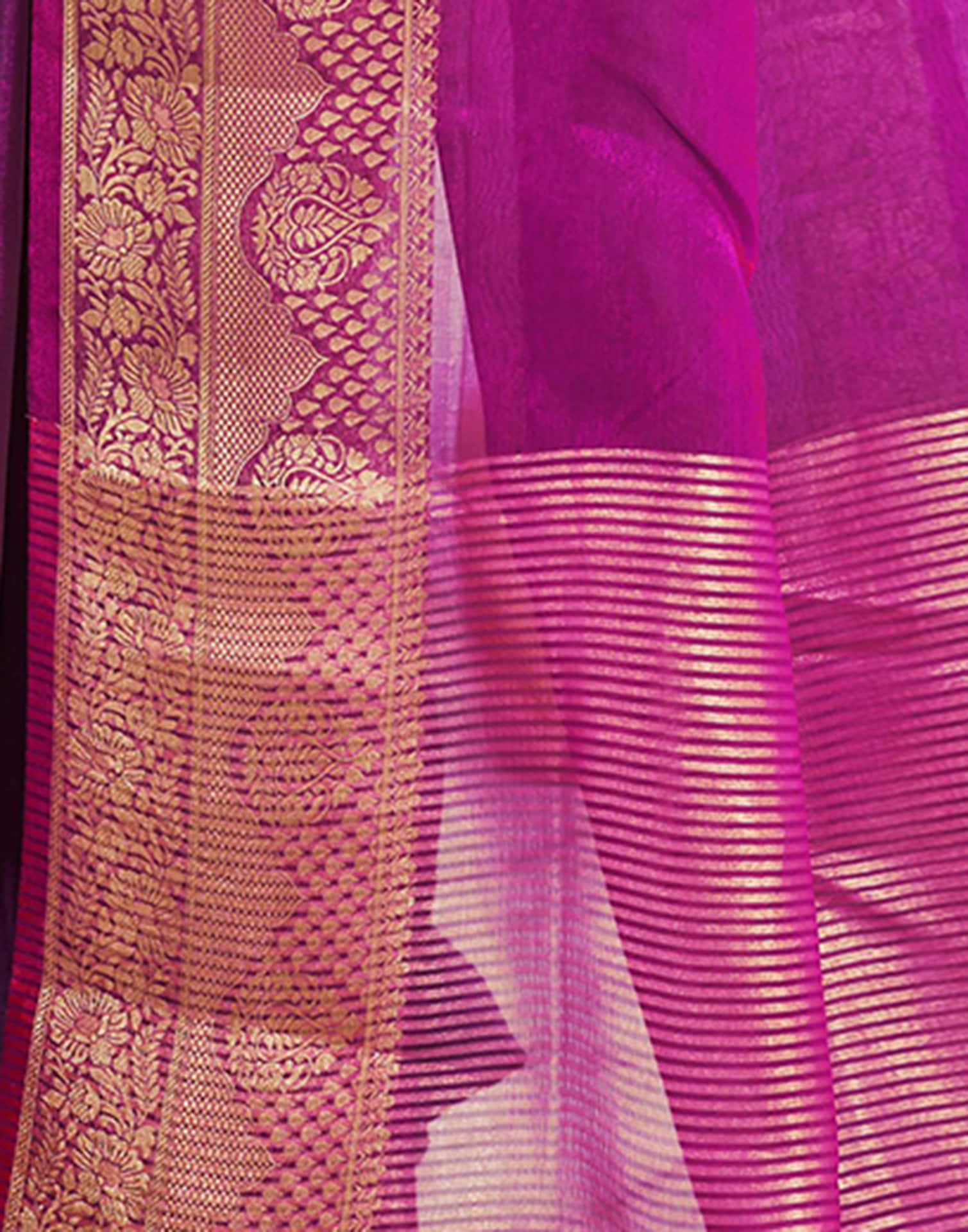 Dark Magenta Organza Woven Saree