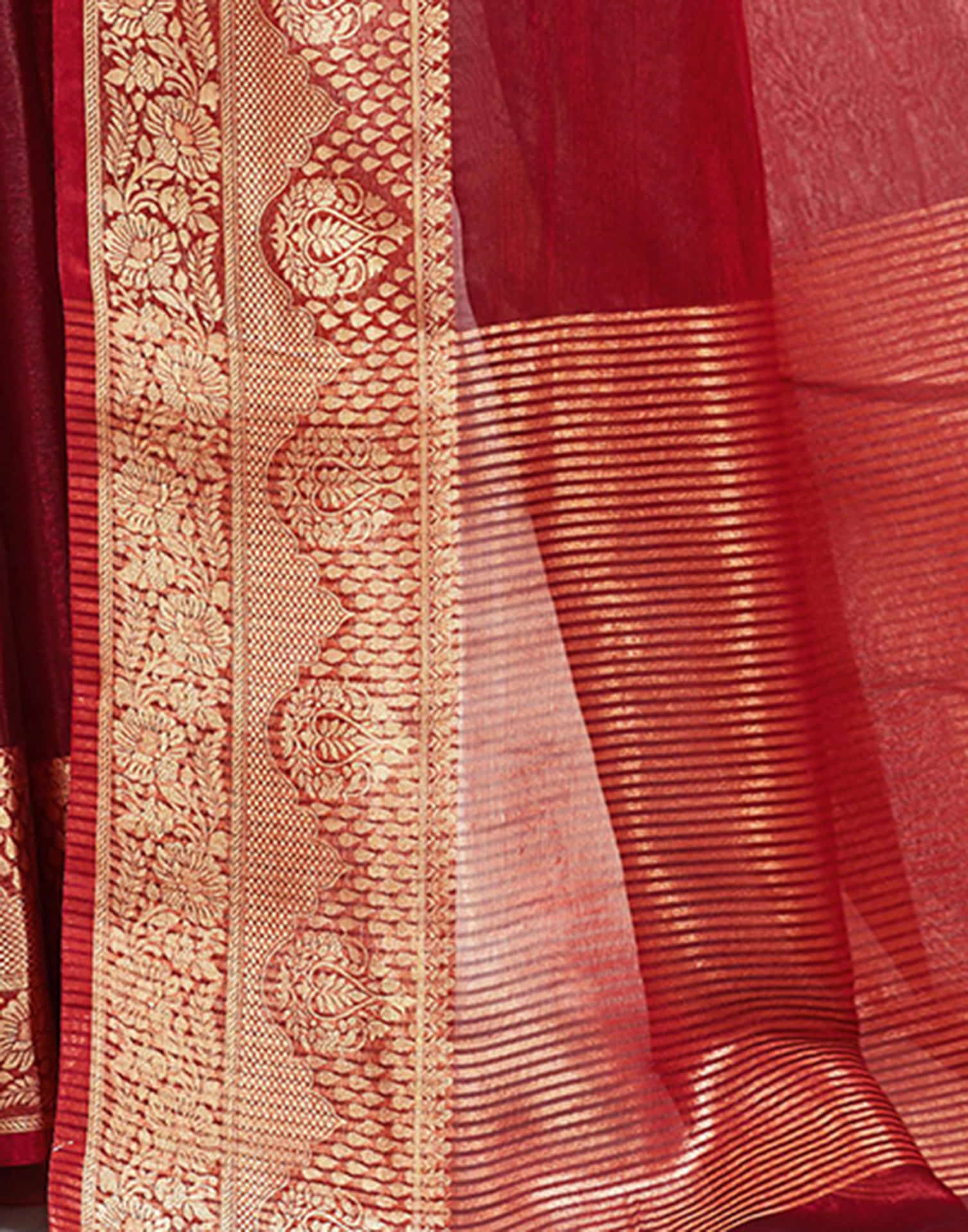 Maroon Organza Woven Saree