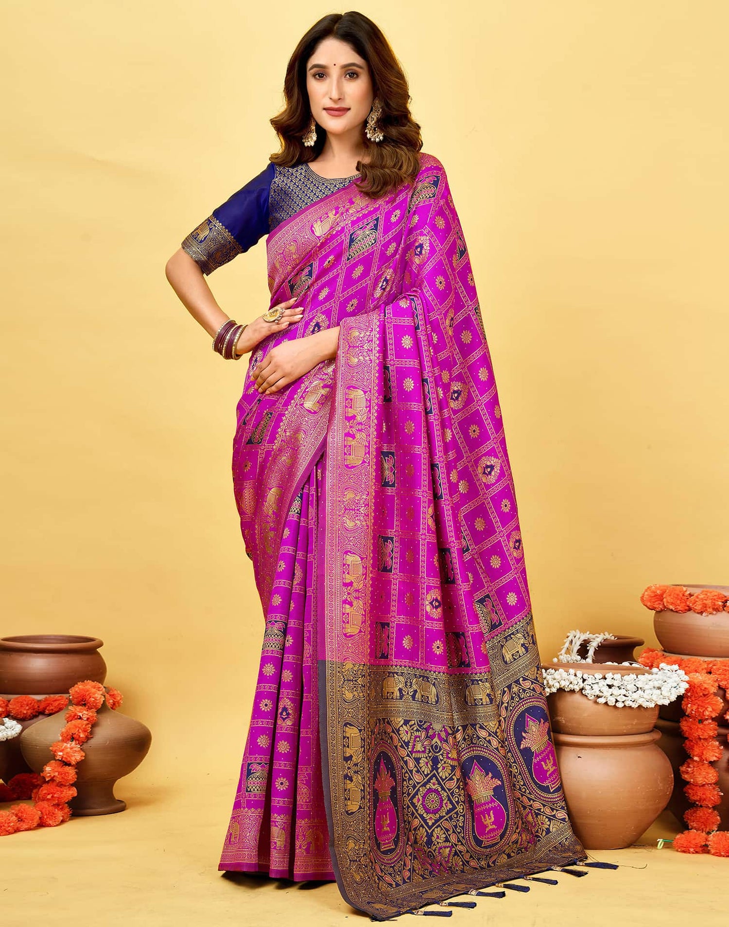 Magenta Silk Woven Patola Saree