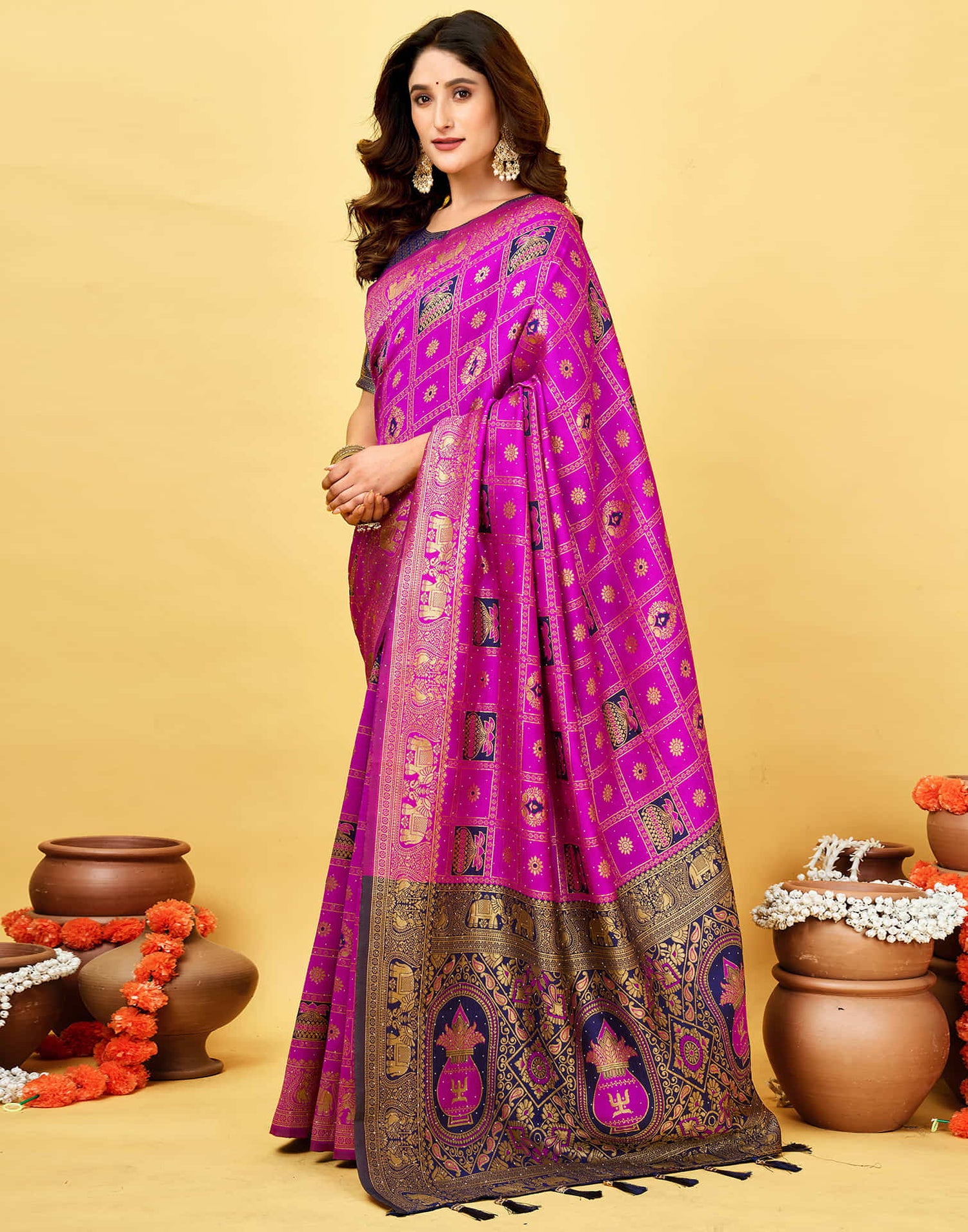 Magenta Silk Woven Patola Saree