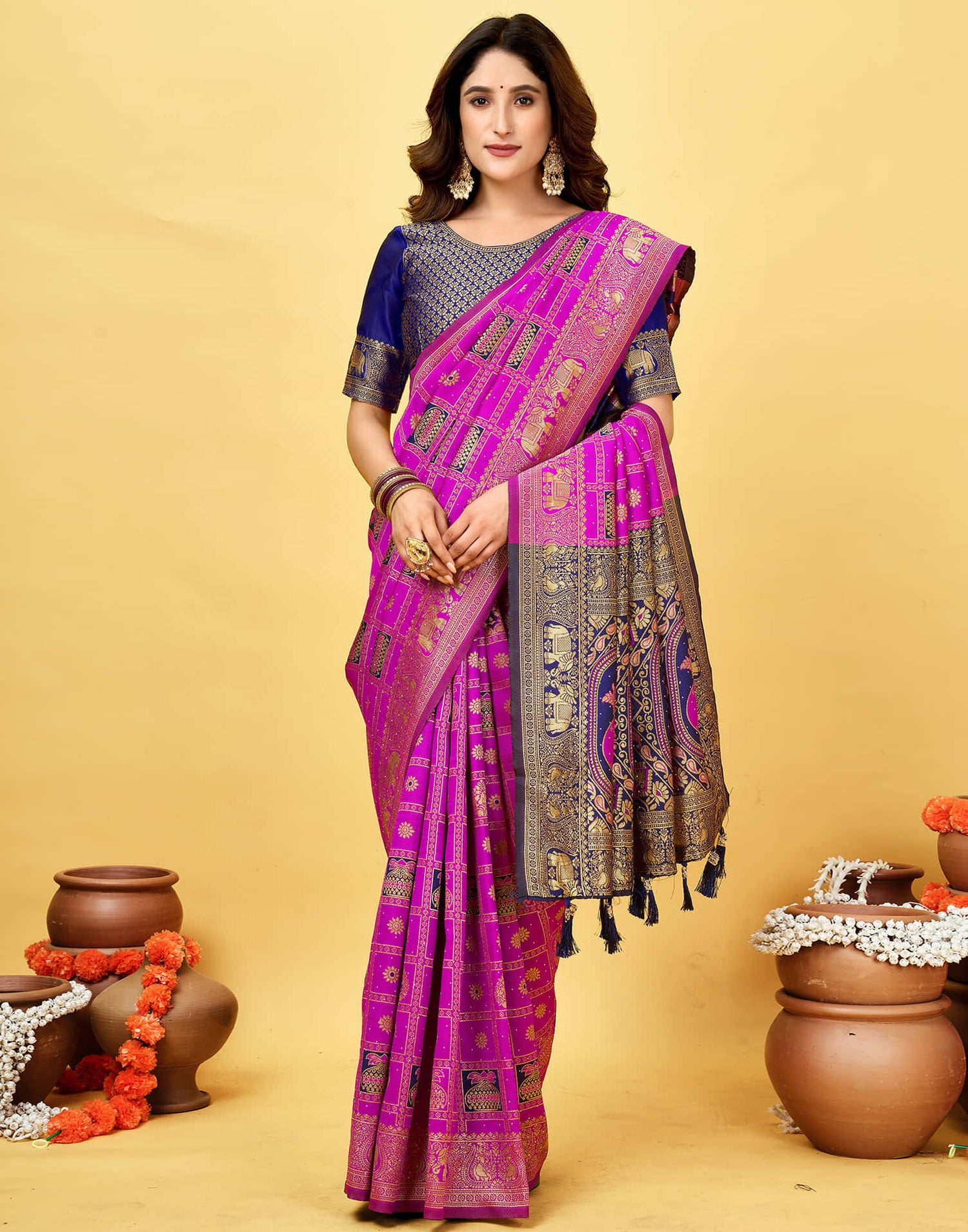 Magenta Silk Woven Patola Saree