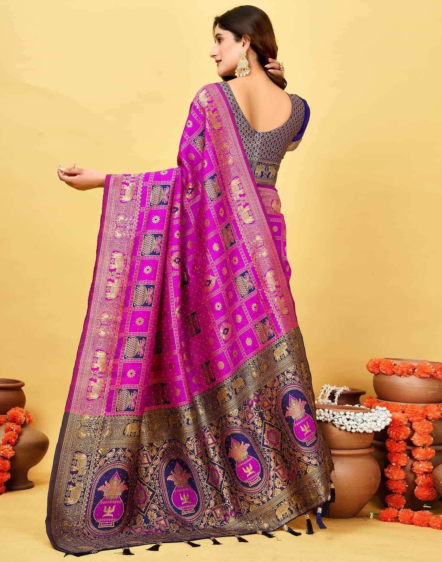Magenta Silk Woven Patola Saree