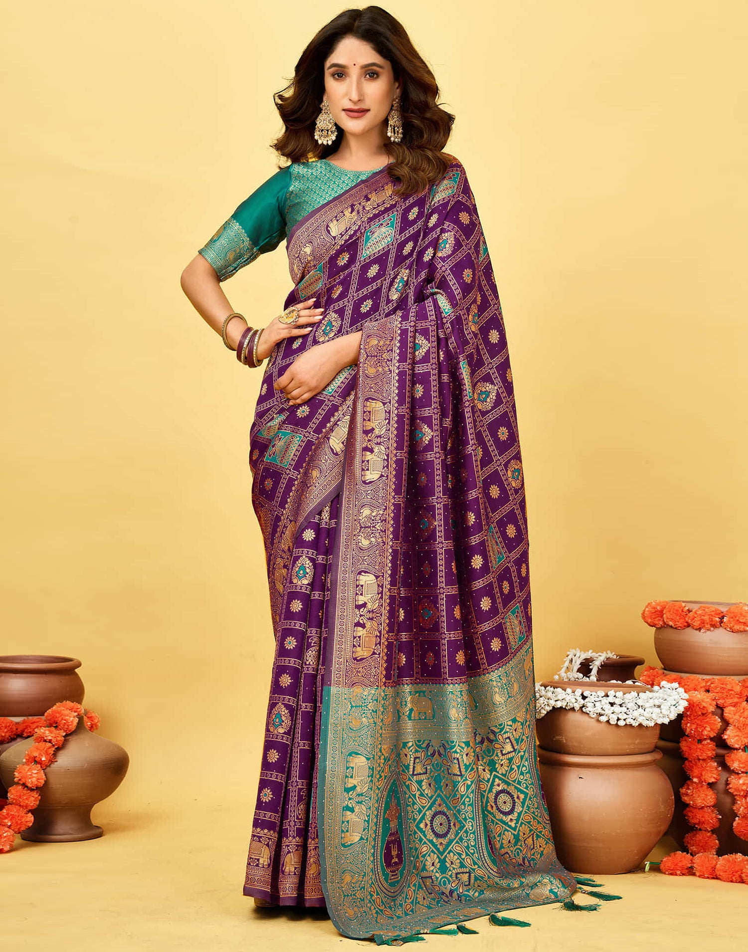 Dark Purple Silk Woven Patola Saree