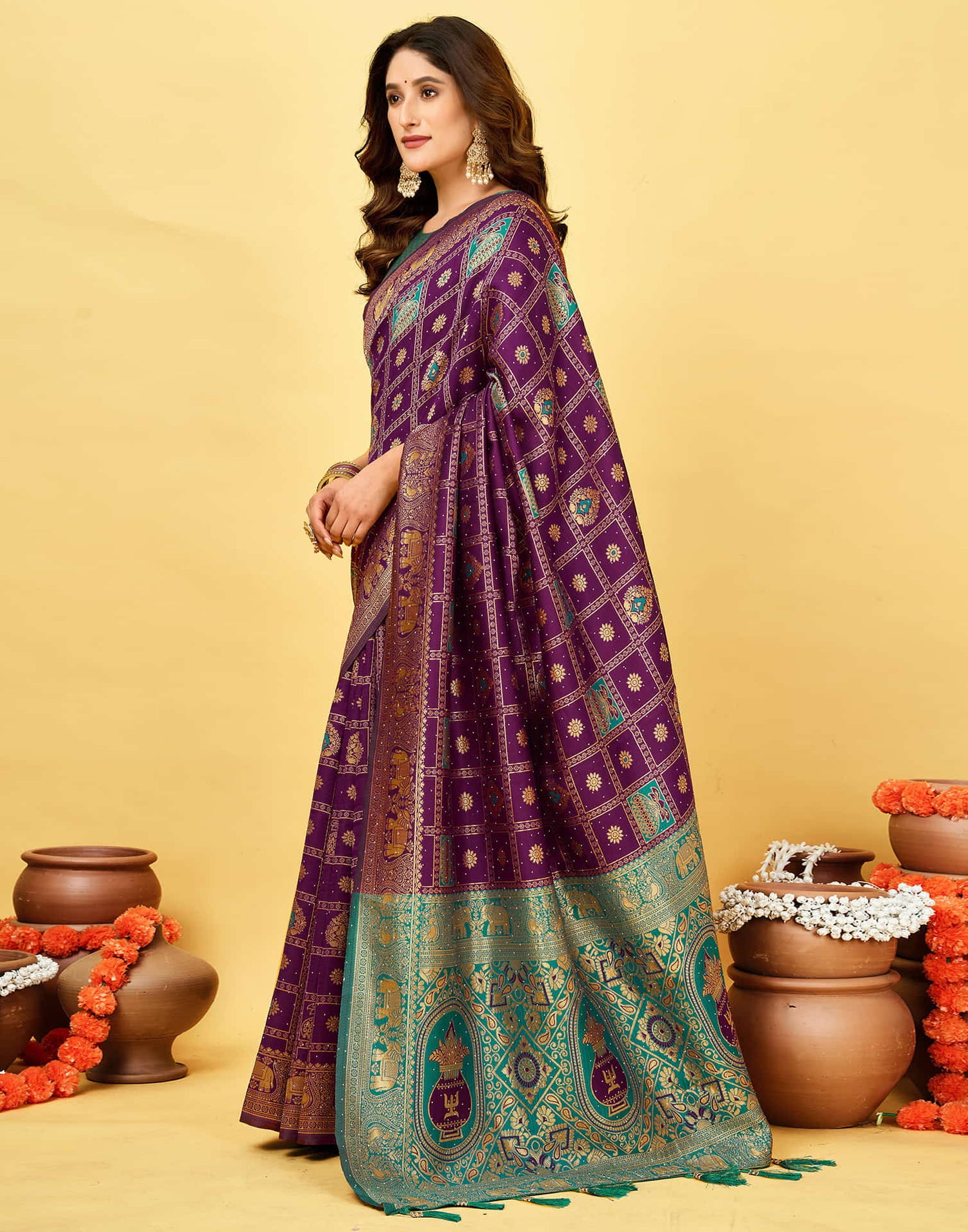 Dark Purple Silk Woven Patola Saree