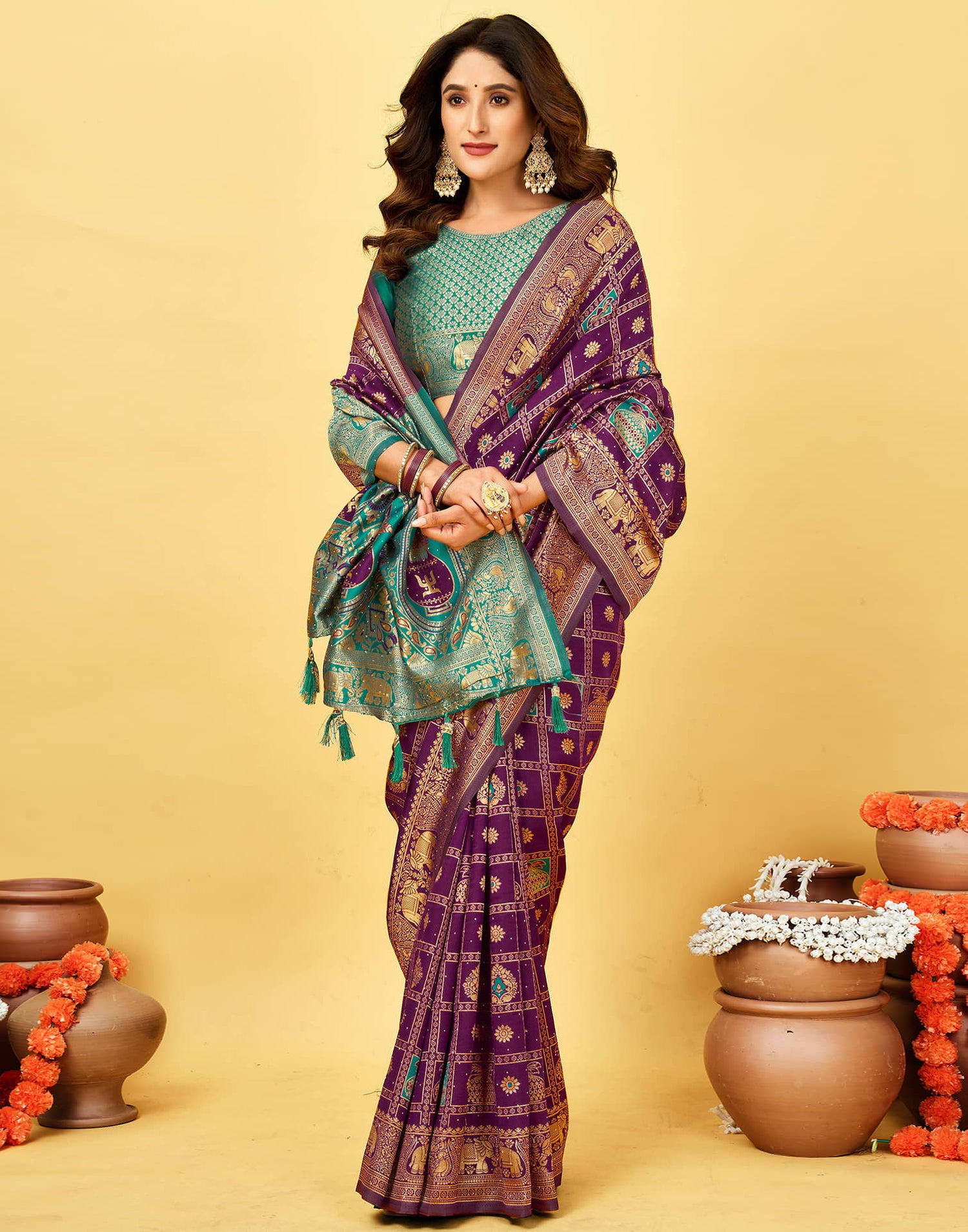 Dark Purple Silk Woven Patola Saree