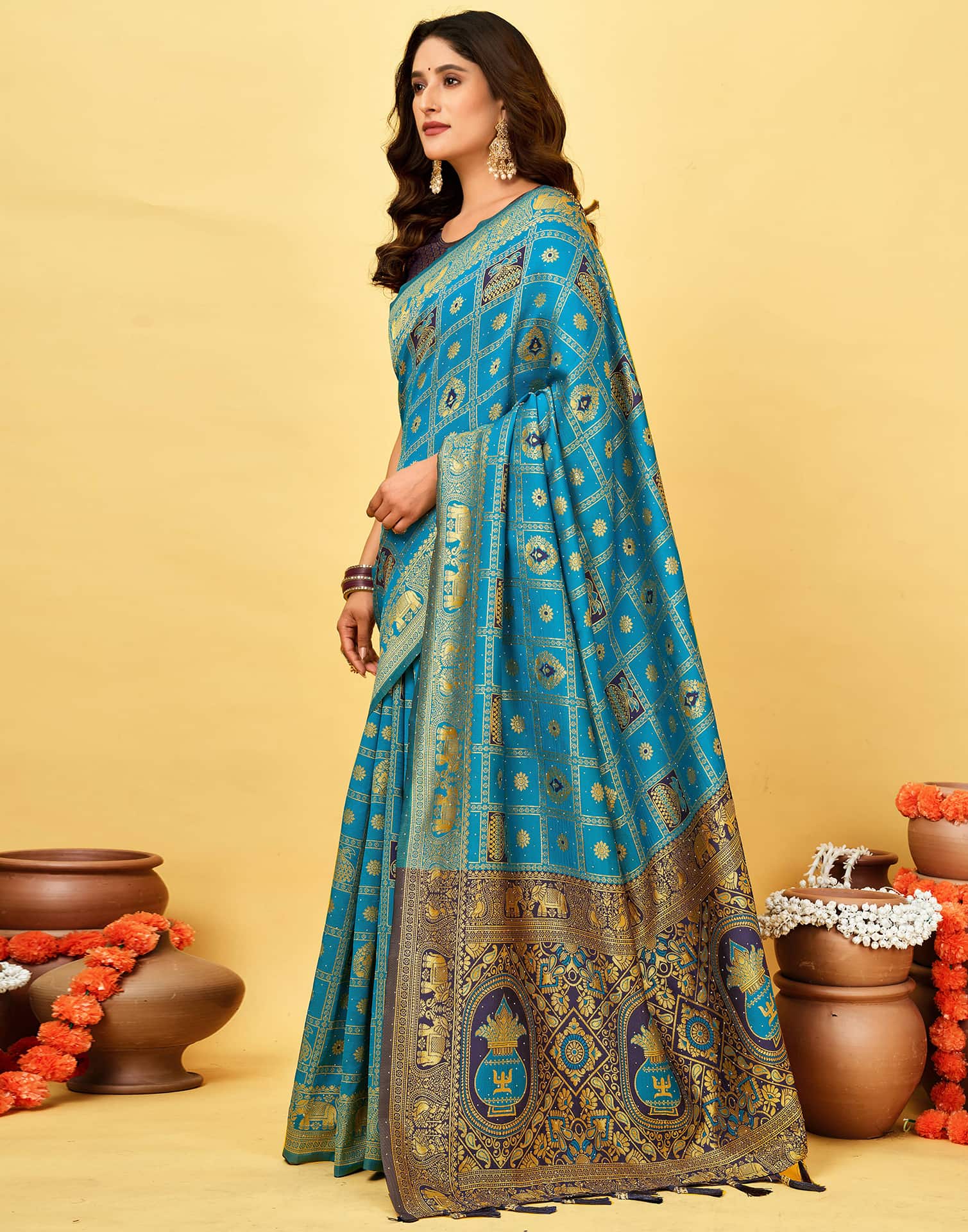 Teal Blue Silk Woven Patola Saree