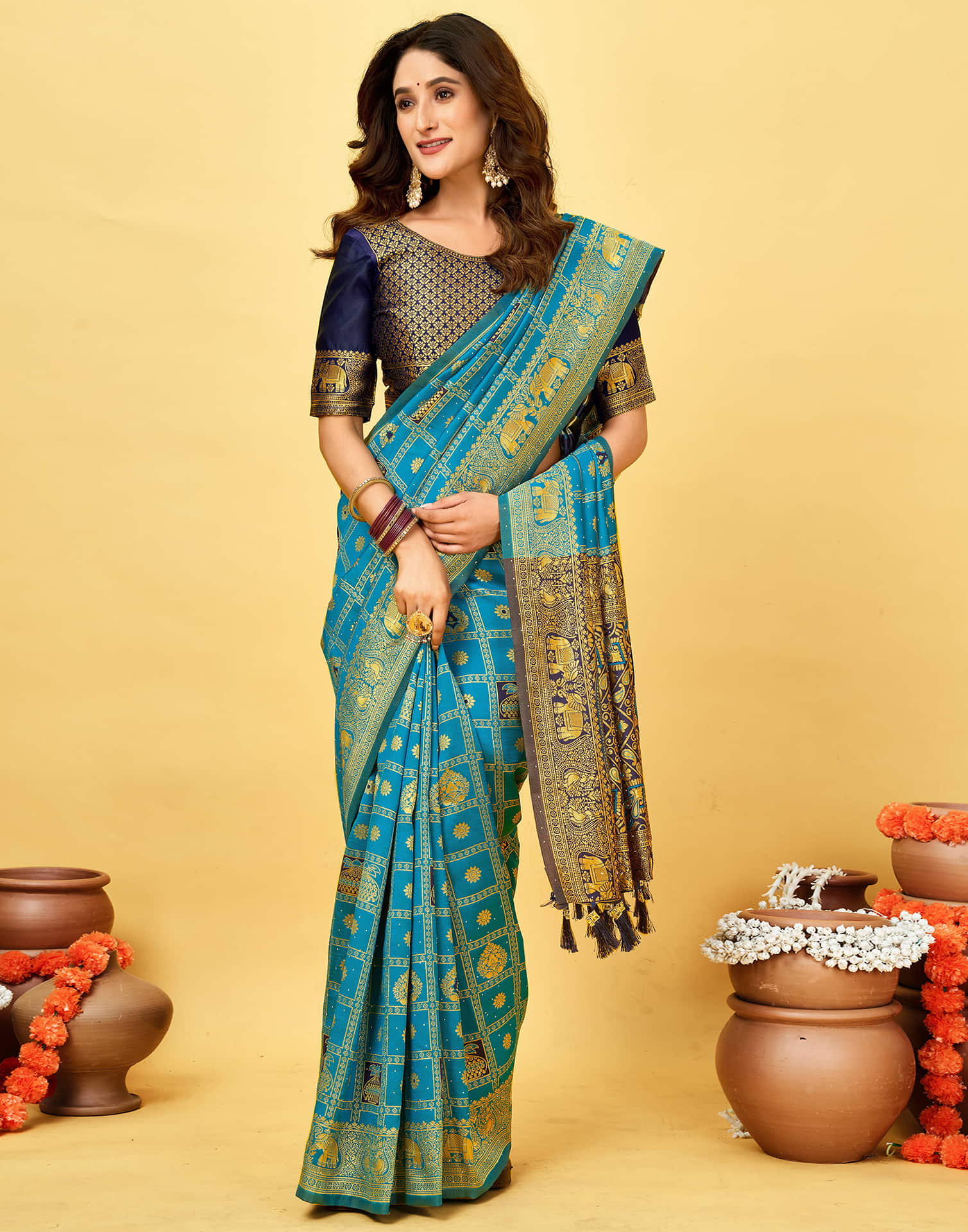 Teal Blue Silk Woven Patola Saree