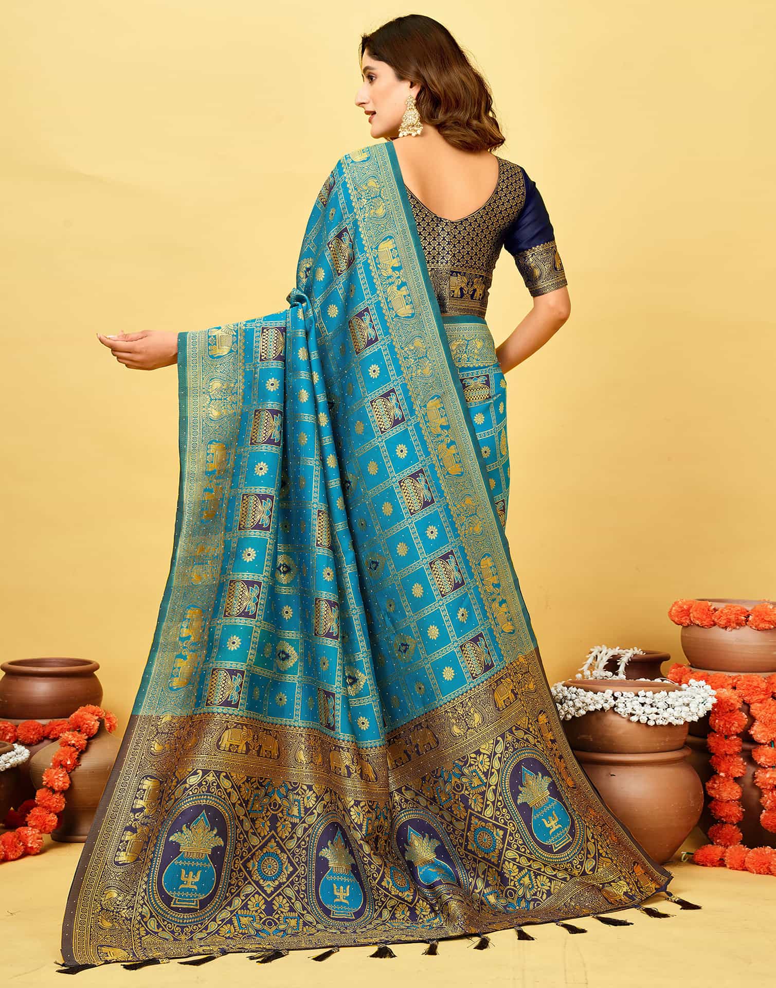 Teal Blue Silk Woven Patola Saree