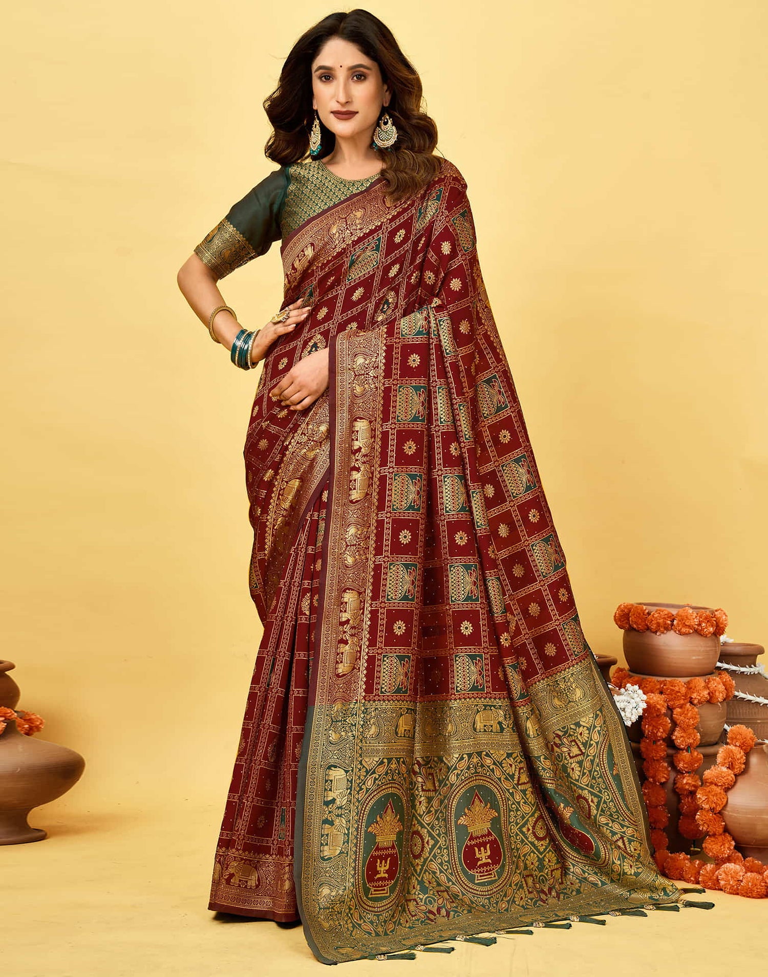 Maroon Silk Woven Patola Saree
