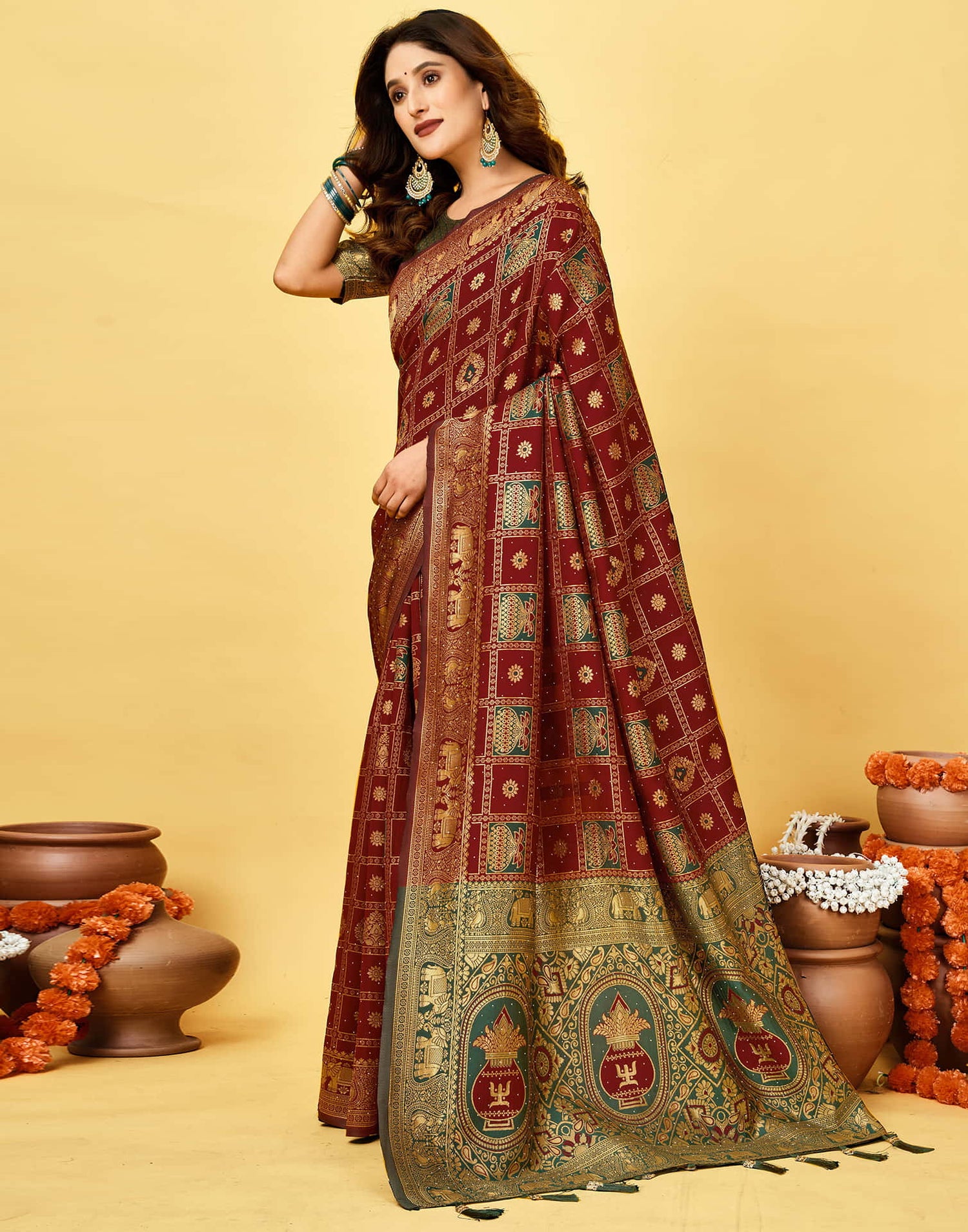 Maroon Silk Woven Patola Saree