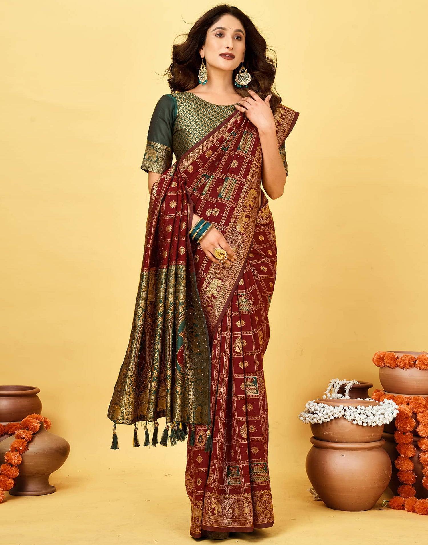 Maroon Silk Woven Patola Saree