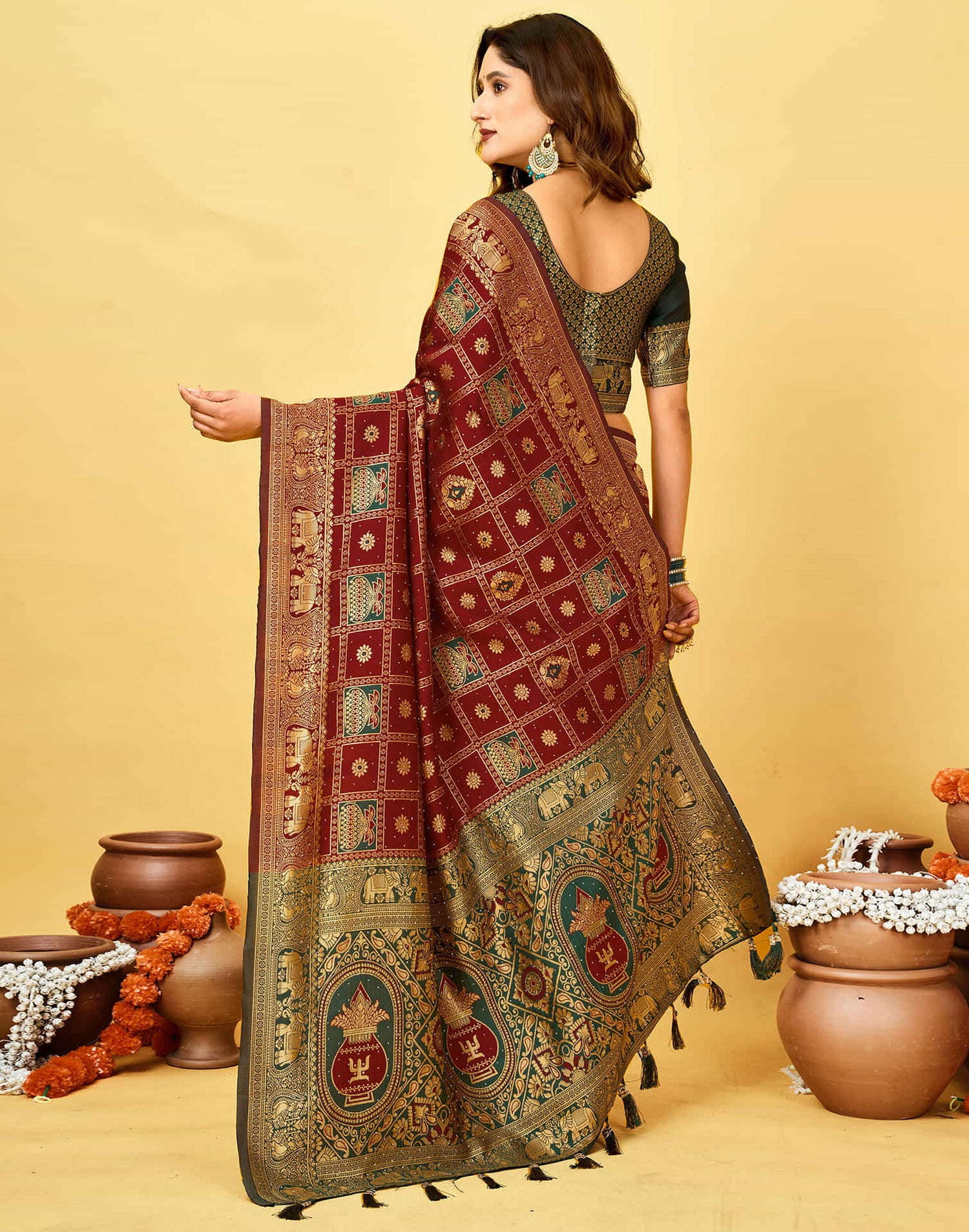 Maroon Silk Woven Patola Saree