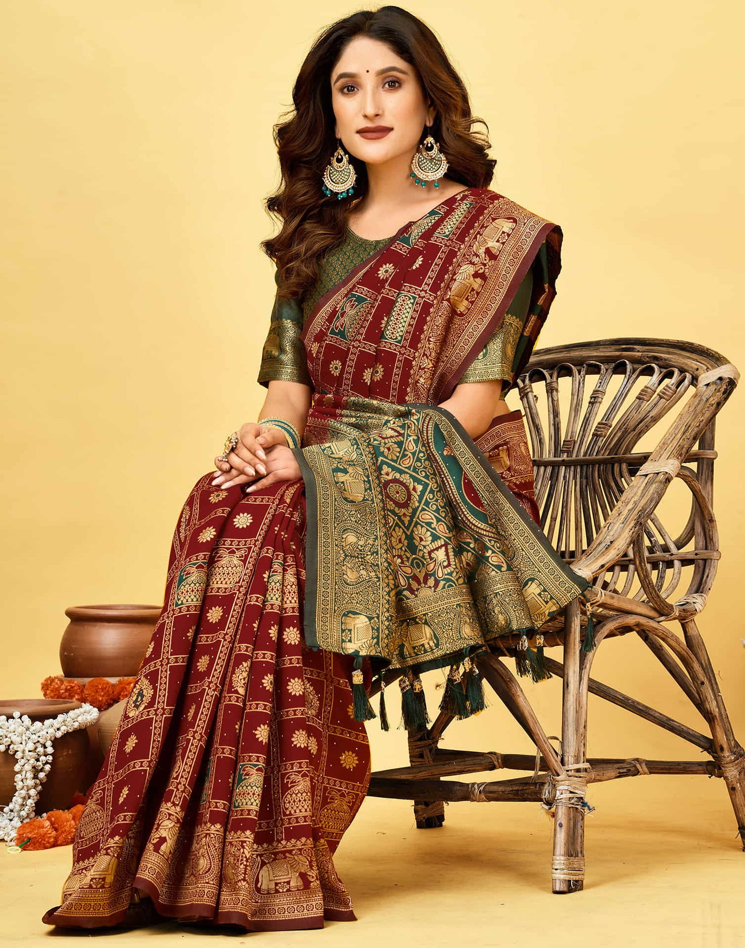 Maroon Silk Woven Patola Saree