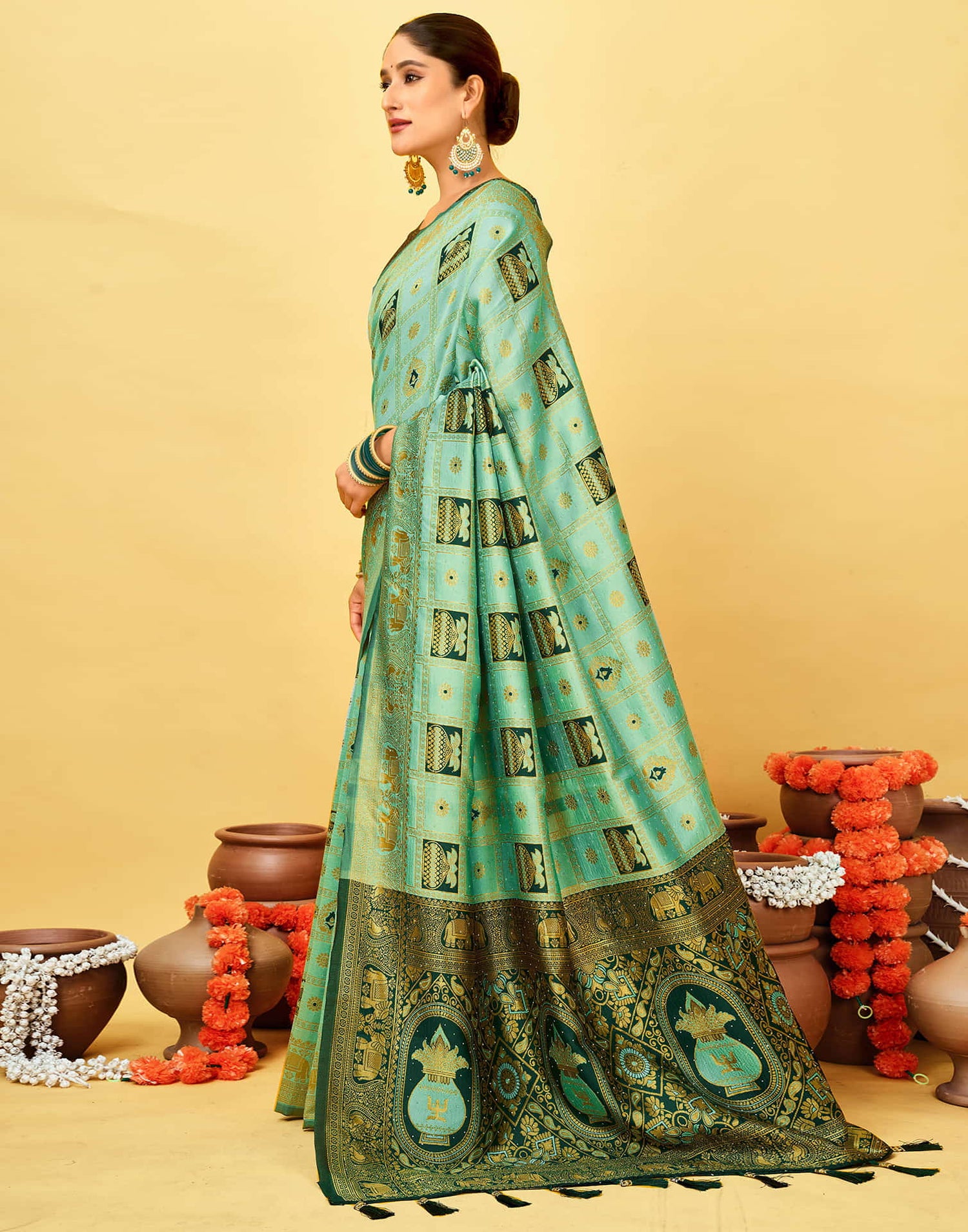Light Mint Green Silk Woven Patola Saree