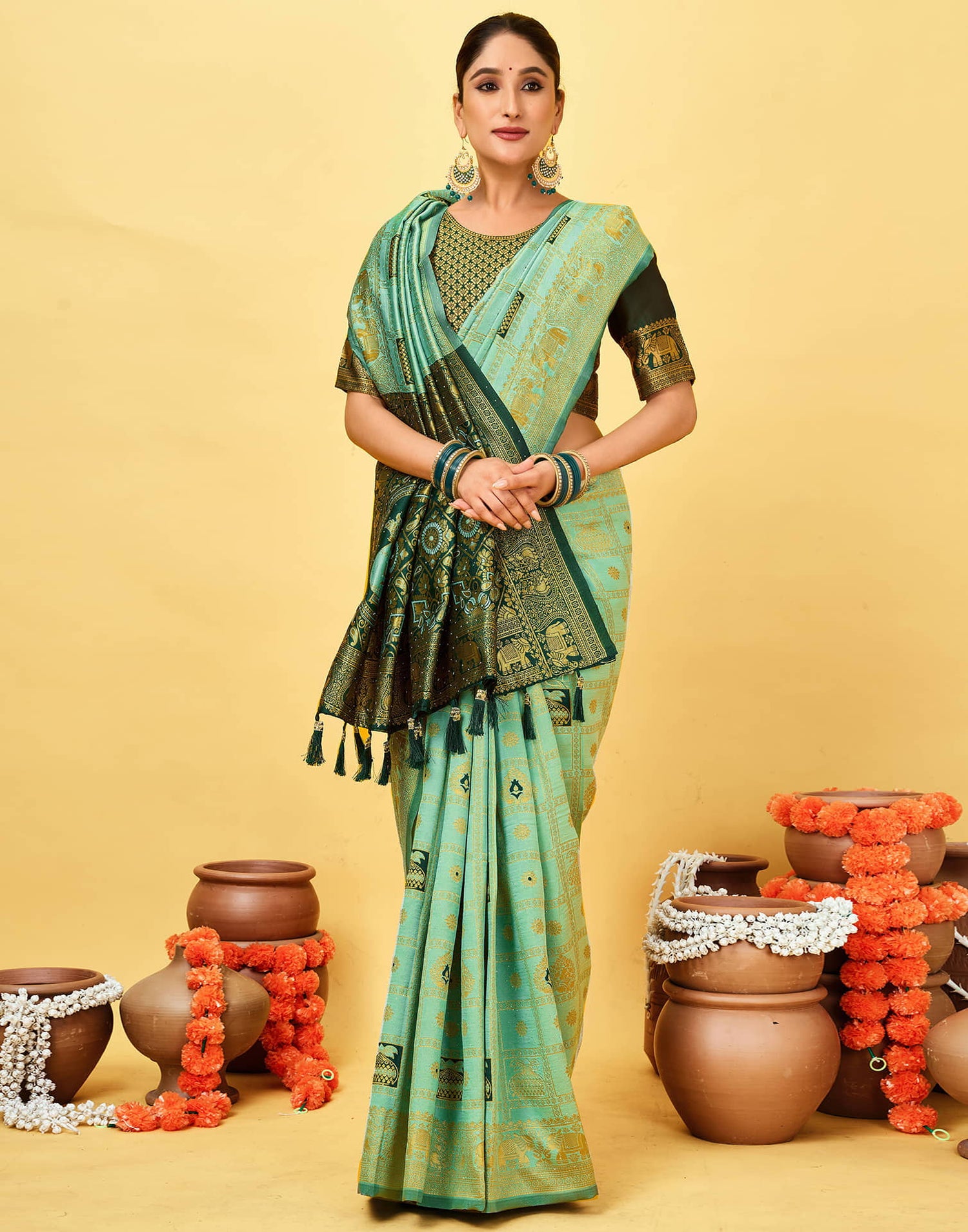 Light Mint Green Silk Woven Patola Saree